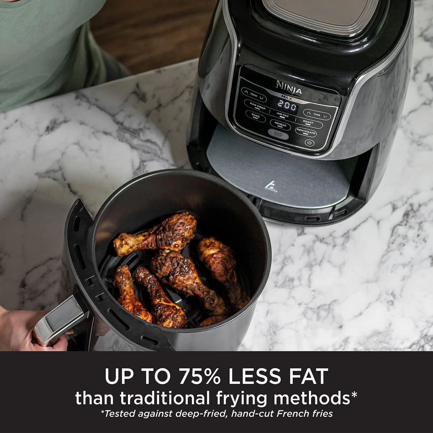 Ninja Air Fryer MAX, 5.2L, 6-in-1, Uses No Oil, Air Fry, Max Crisp, Roast, Bake, Reheat, Dehydrate, Family Size, Digital, Cook From Frozen, Non-Stick, Dishwasher Safe Basket, Grey & Black, AF160UK