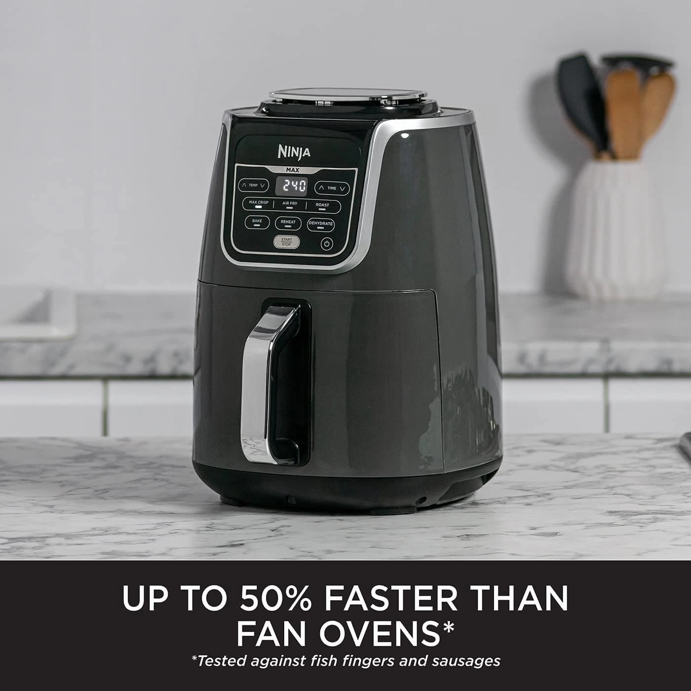 Ninja Air Fryer MAX, 5.2L, 6-in-1, Uses No Oil, Air Fry, Max Crisp, Roast, Bake, Reheat, Dehydrate, Family Size, Digital, Cook From Frozen, Non-Stick, Dishwasher Safe Basket, Grey & Black, AF160UK