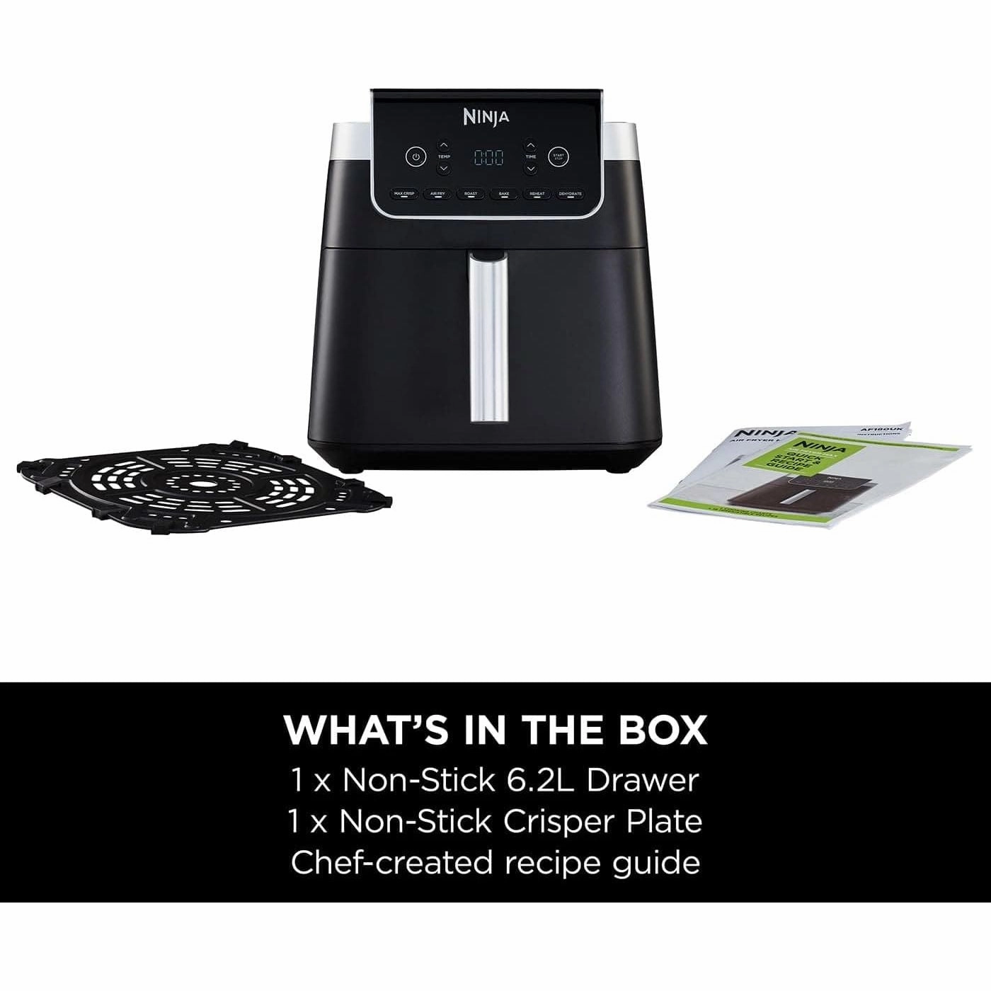 Ninja Air Fryer MAX PRO, 6.2L, Uses No Oil, Large Square Single Drawer, Roast, Bake, Air Fry, Family Size, Digital, Cook From Frozen, Non-Stick, Dishwasher Safe Basket & Crisper Plate, Grey, AF180UK