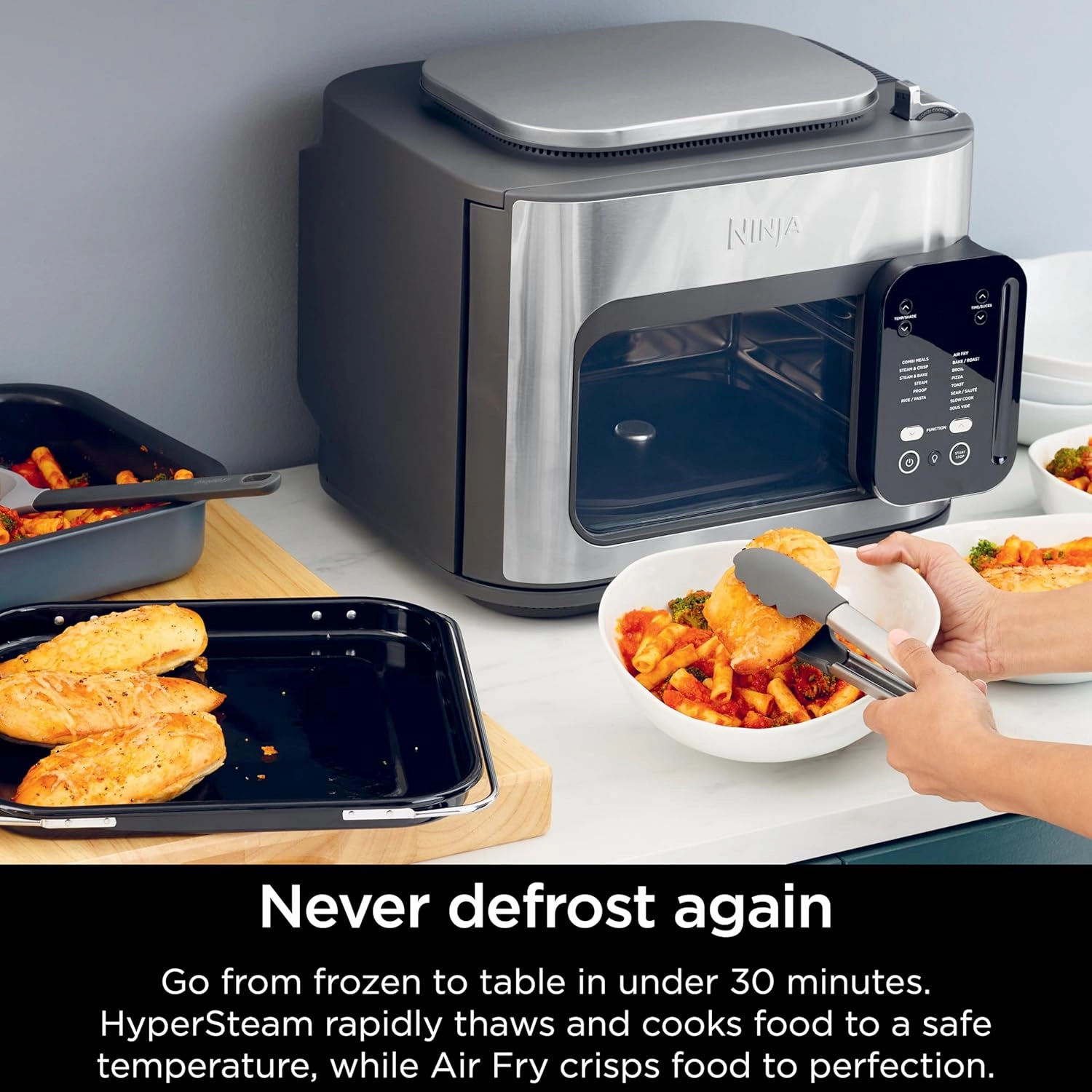 Ninja Combi All-in-One Multicooker, Oven, & Air Fryer, Complete Meals in 15 Mins, 14-in-1 Functions, Combi Cooker   Air Fry, Bake, Roast, Slow Cook and More, 3 Accessories, Stainless Steel, SFP701