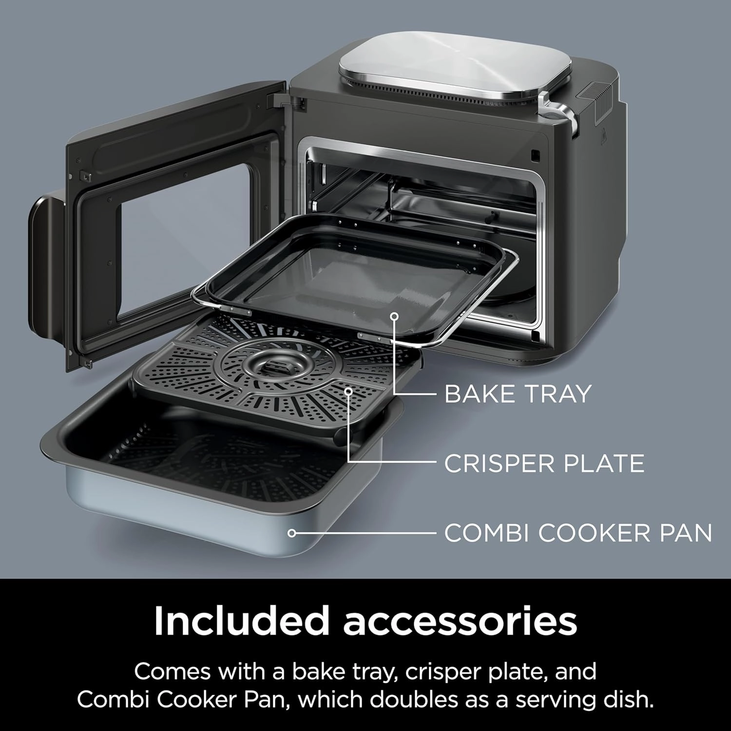 Ninja Combi All-in-One Multicooker, Oven, & Air Fryer, Complete Meals in 15 Mins, 14-in-1 Functions, Combi Cooker   Air Fry, Bake, Roast, Slow Cook and More, 3 Accessories, Stainless Steel, SFP701