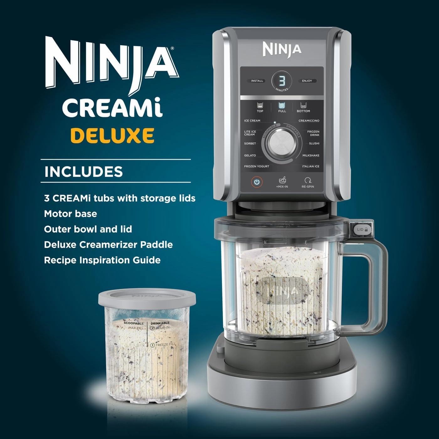 Ninja CREAMi Deluxe NC501UK 10-in-1 Ice Cream & Frozen Dessert Maker  Silver