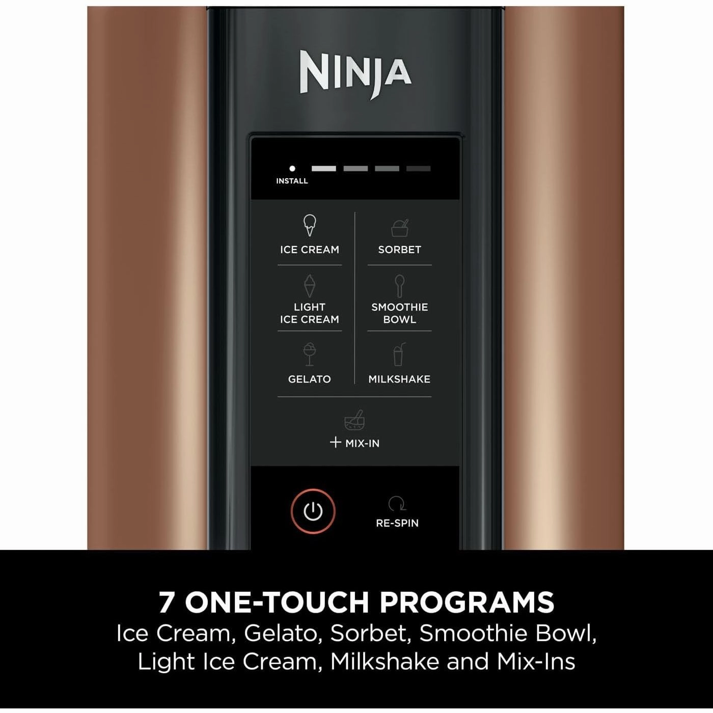 Ninja CREAMi Ice Cream & Dessert Maker, 1.4L, 7 Programs, 3 Tubs, Black & Copper - NC300UKCP