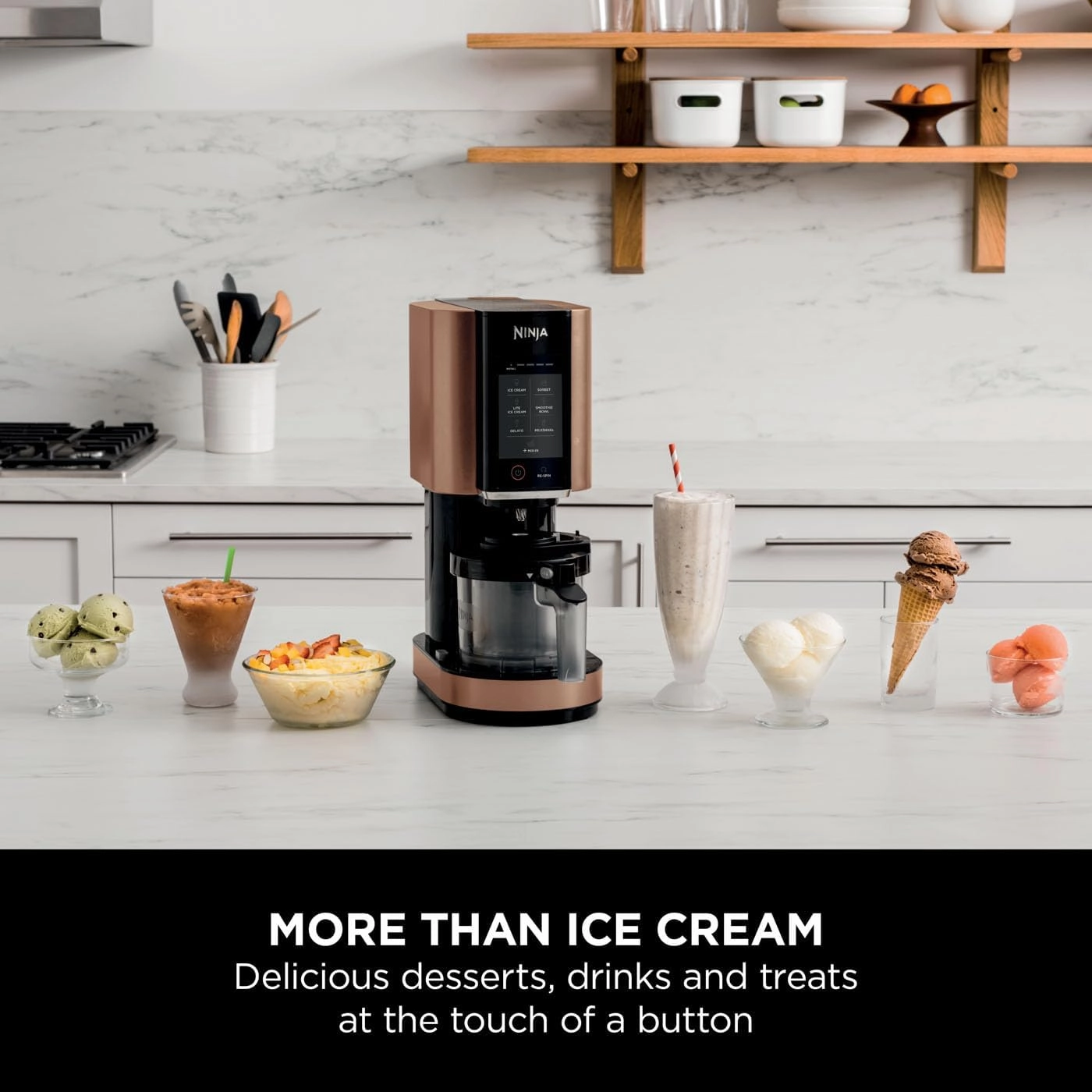 Ninja CREAMi Ice Cream & Dessert Maker, 1.4L, 7 Programs, 3 Tubs, Black & Copper - NC300UKCP