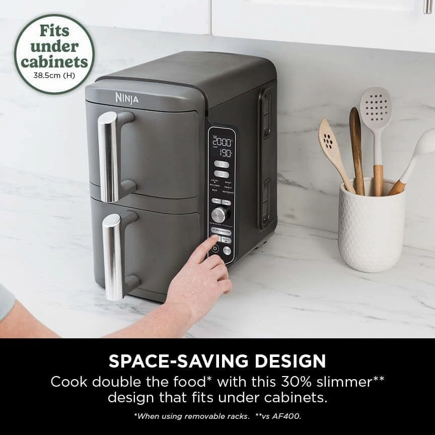 Ninja Double Stack XL Air Fryer, 9.5L Vertical Dual Drawer with 4 Cooking Levels, 6 Functions, Space-Saving Design - Grey (SL400UK)