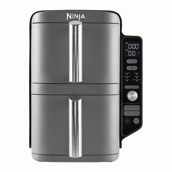 Ninja Double Stack XL Air Fryer, Vertical Dual Drawer AirFryer with 4 cooking levels, 2 Drawers and 2 Racks, Space Saving Design, 9.5L Capacity, 6 Cooking Functions, 8 Portions, GreySL400UK