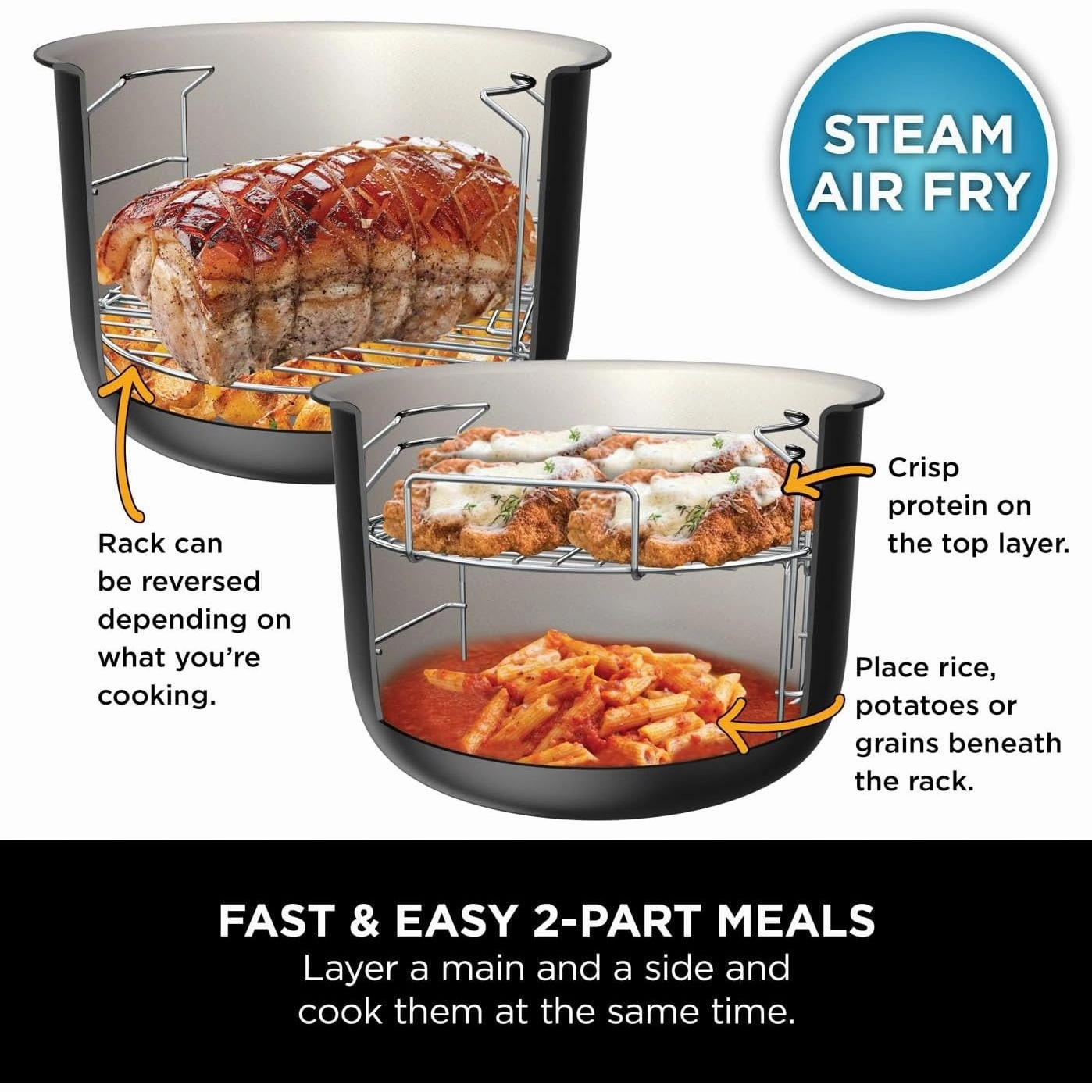 Ninja Foodi 11-in-1 SmartLid Multi-Cooker, 6L, Electric Pressure Cooker & Air Fryer, Reversible Rack, 4 Portions, Dishwasher Safe, Stainless Steel/Black (OL550UK)
