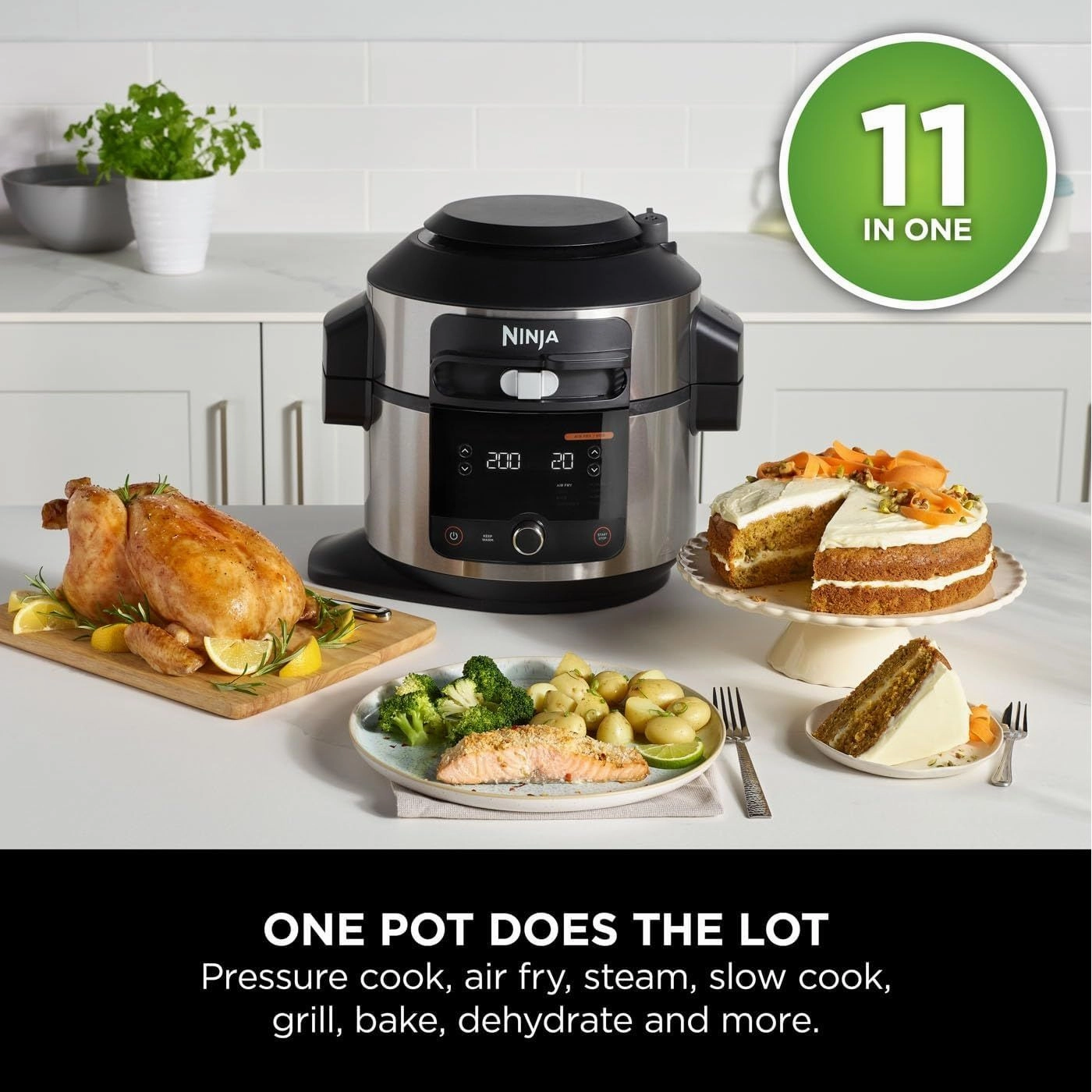 Ninja Foodi 11-in-1 SmartLid Multi-Cooker, 6L, Electric Pressure Cooker & Air Fryer, Reversible Rack, 4 Portions, Dishwasher Safe, Stainless Steel/Black (OL550UK)