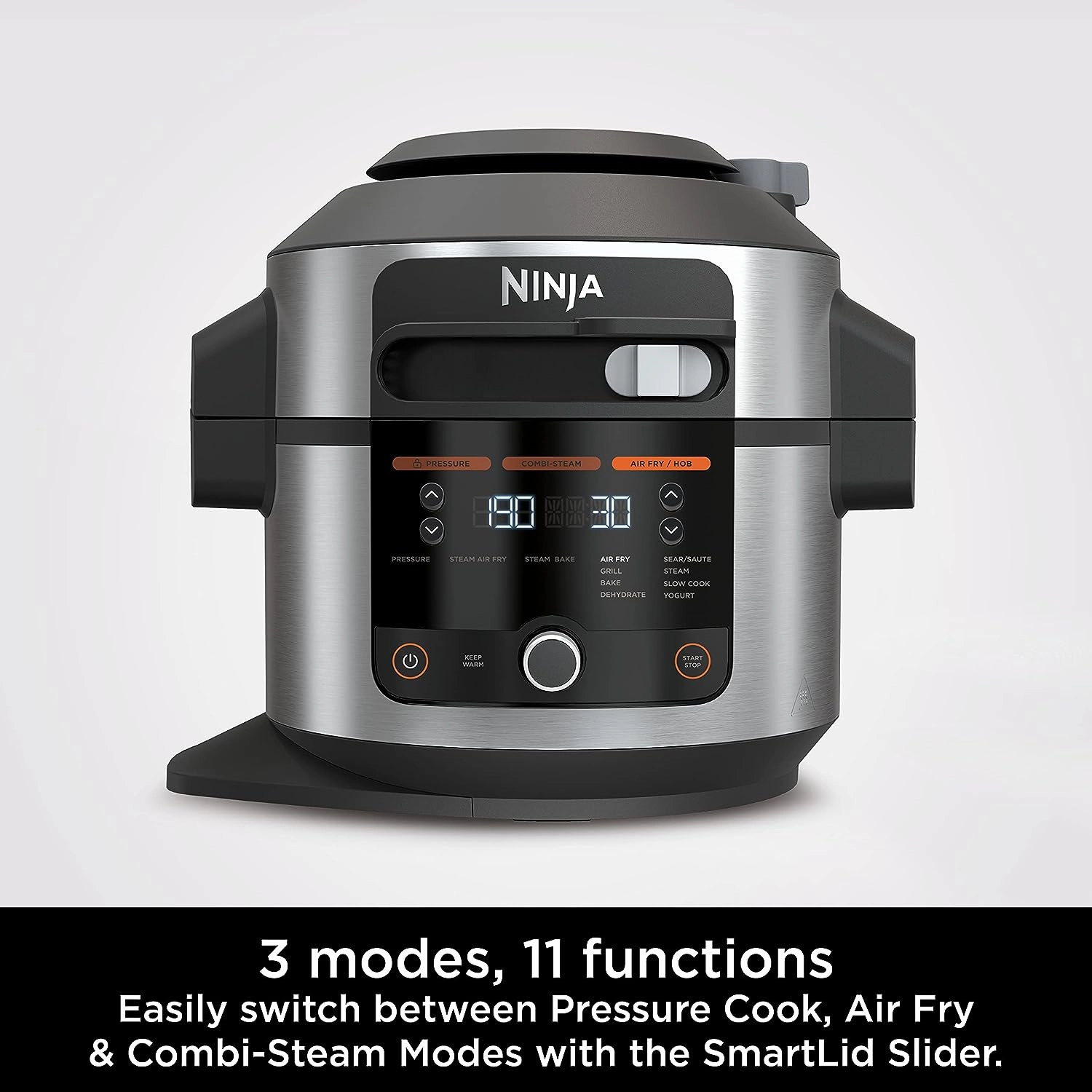 NINJA Foodi 11-in-1 SmartLid Multi-Cooker 6L [OL550UK] Electric Pressure Cooker, Air Fryer, Combi-Steam, Slow Cooker, Grill, Bake - Silver