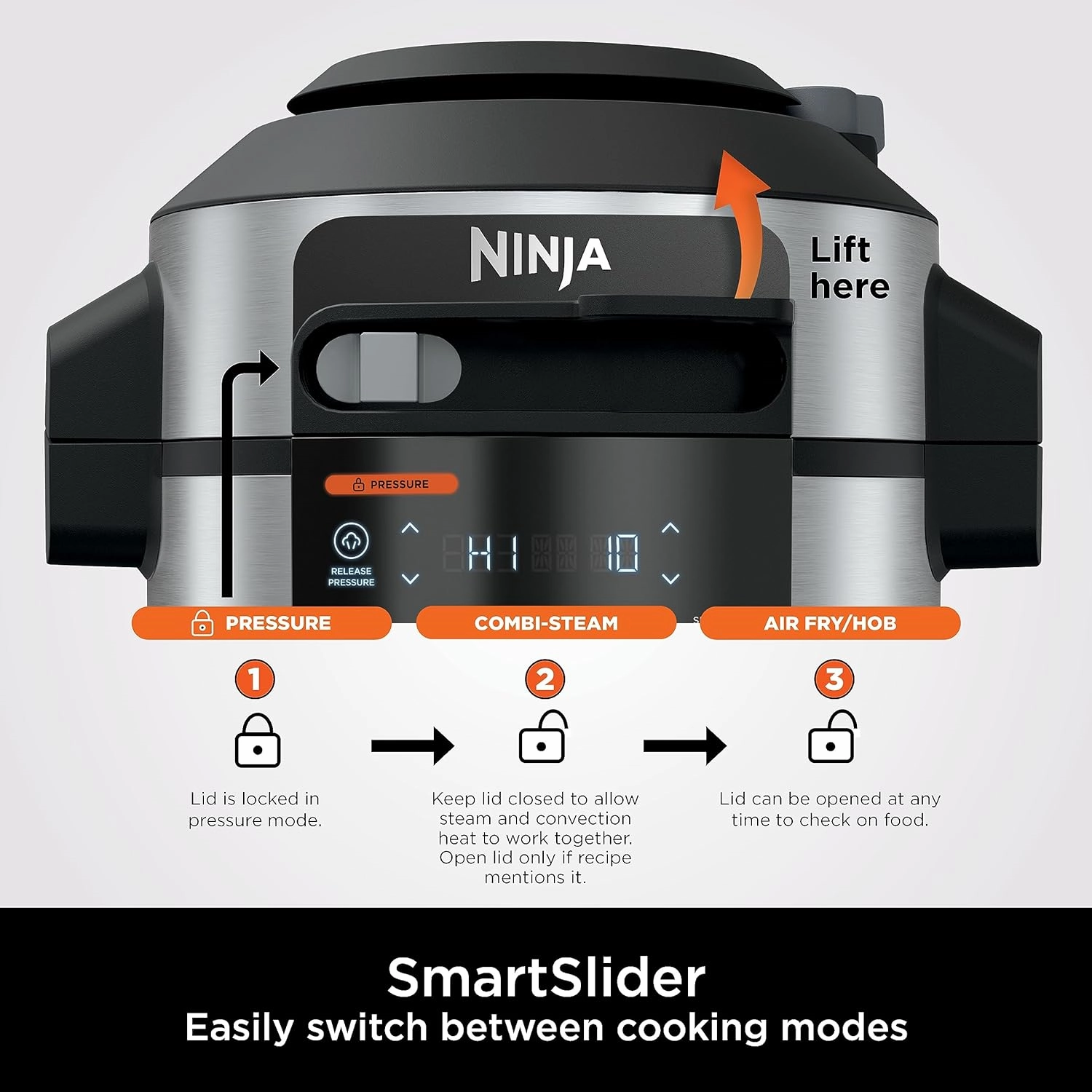 NINJA Foodi 11-in-1 SmartLid Multi-Cooker 6L [OL550UK] Electric Pressure Cooker, Air Fryer, Combi-Steam, Slow Cooker, Grill, Bake - Silver