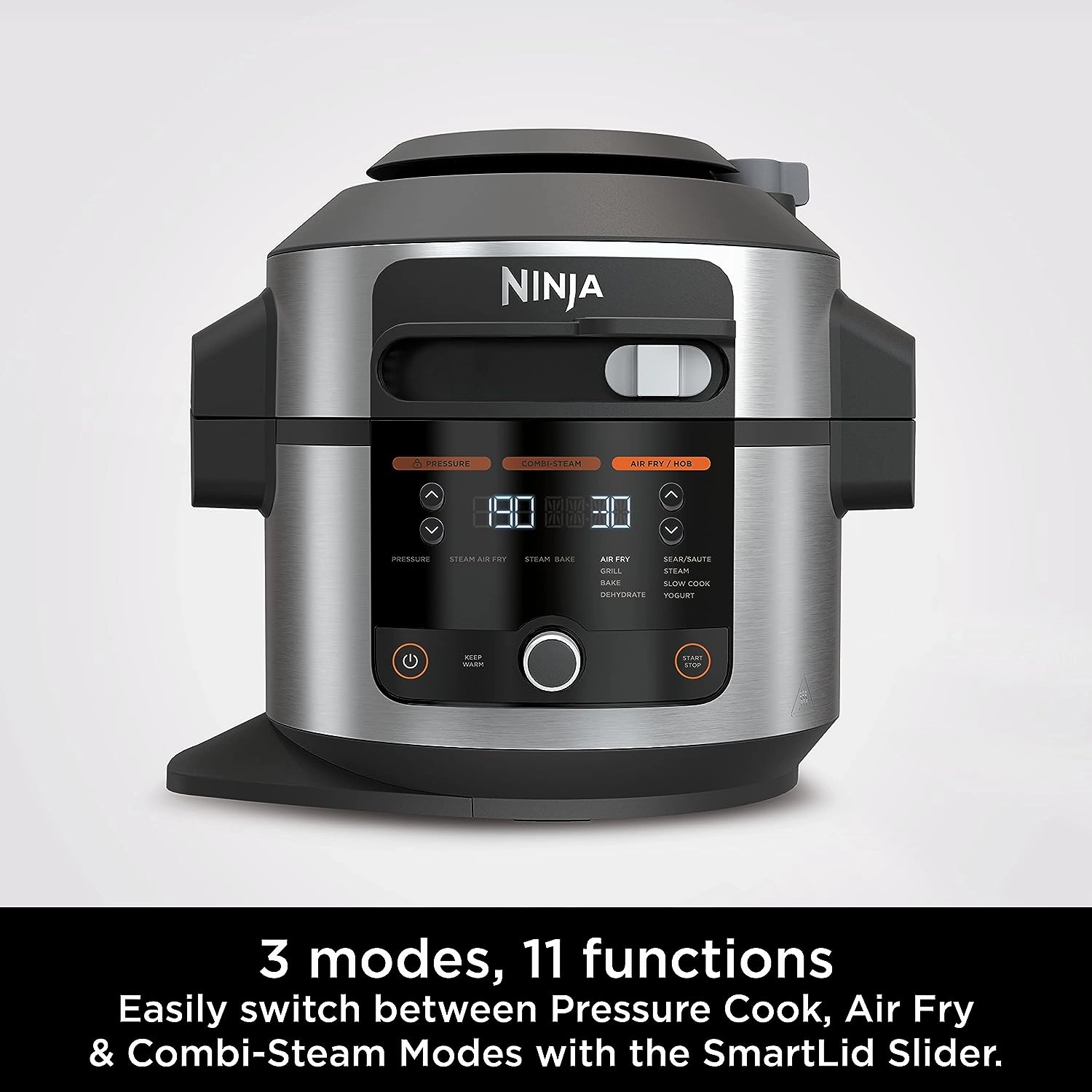 NINJA Foodi 11-in-1 SmartLid Multi-Cooker 6L [OL550UK] Electric Pressure Cooker, Air Fryer, Combi-Steam, Slow Cooker, Grill, Bake - Silver