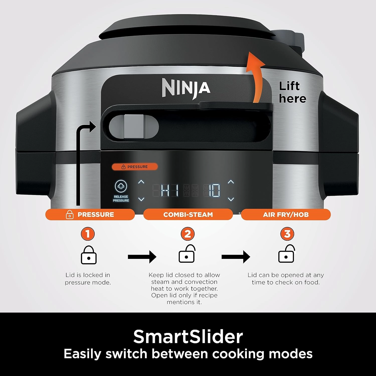 NINJA Foodi 11-in-1 SmartLid Multi-Cooker 6L [OL550UK] Electric Pressure Cooker, Air Fryer, Combi-Steam, Slow Cooker, Grill, Bake - Silver