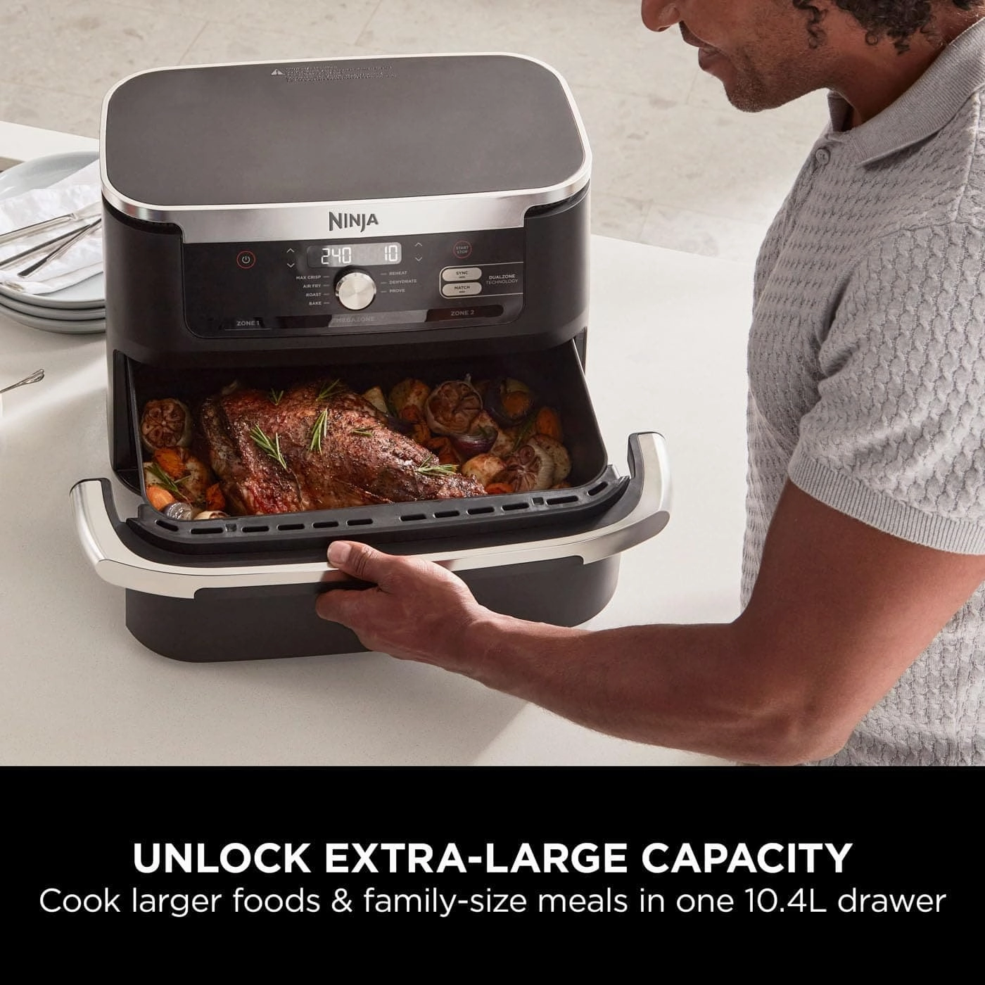 Ninja Foodi FlexDrawer AF500UK Air Fryer  7-in-1, Dual Zone, 10.4L, Non-Stick, Dishwasher Safe, Black