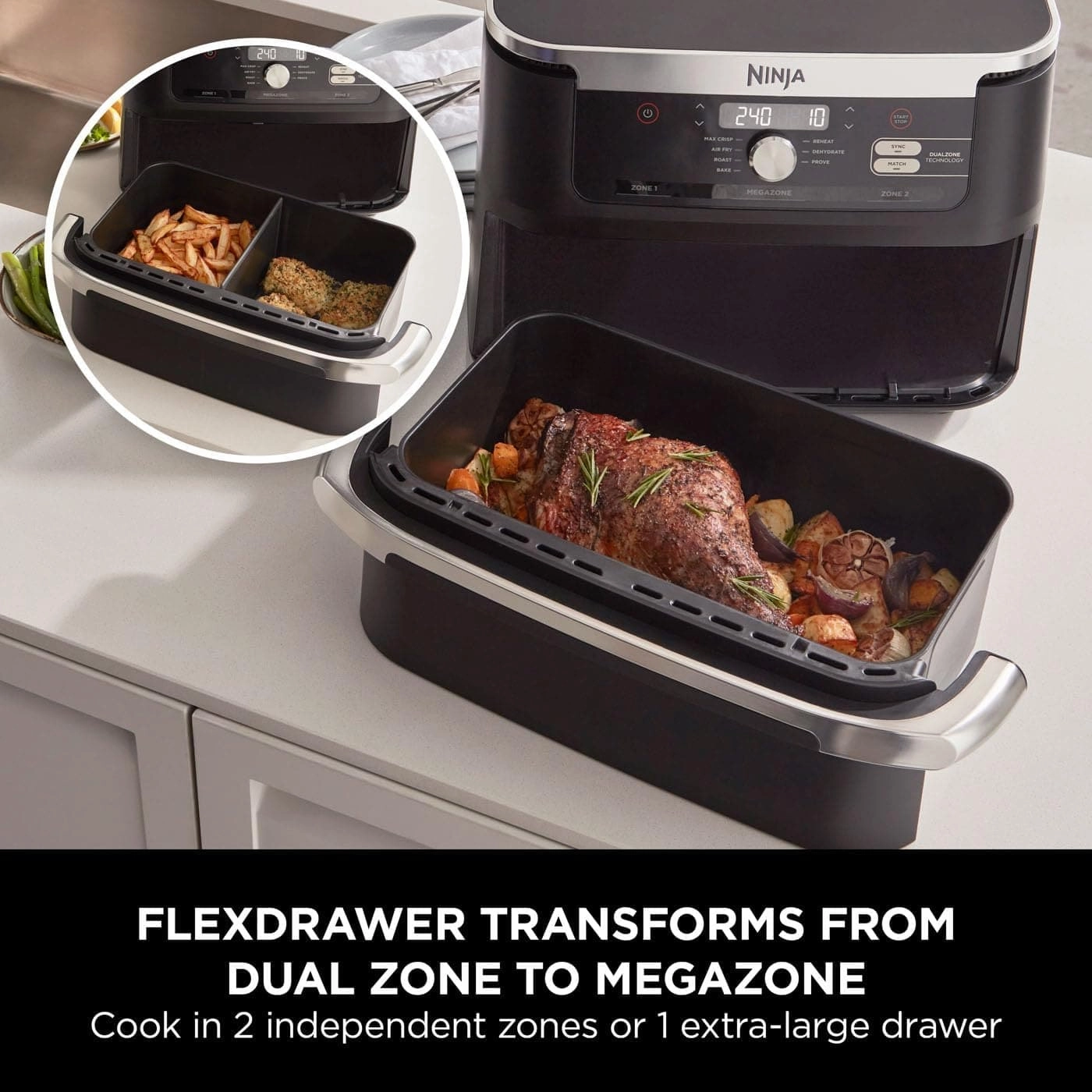 Ninja Foodi FlexDrawer AF500UK Air Fryer  7-in-1, Dual Zone, 10.4L, Non-Stick, Dishwasher Safe, Black