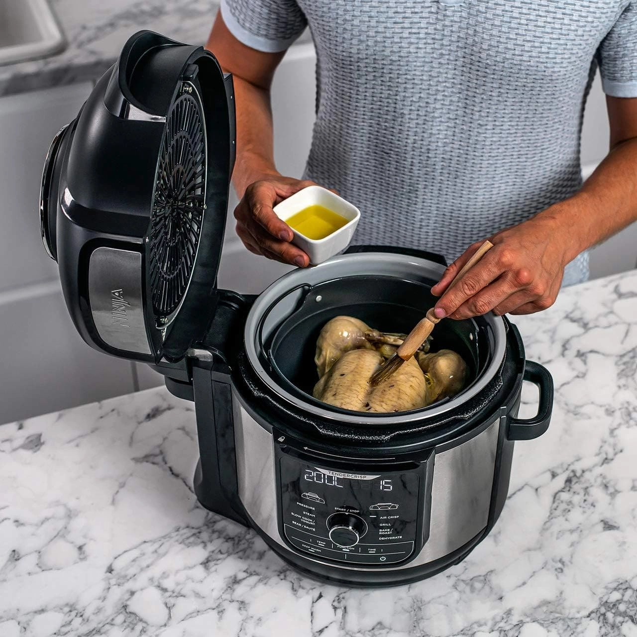 Ninja Foodi MAX 9-in-1 Multi-Cooker OP500UK | 7.5L Electric Pressure Cooker & Air Fryer | Brushed Steel & Black