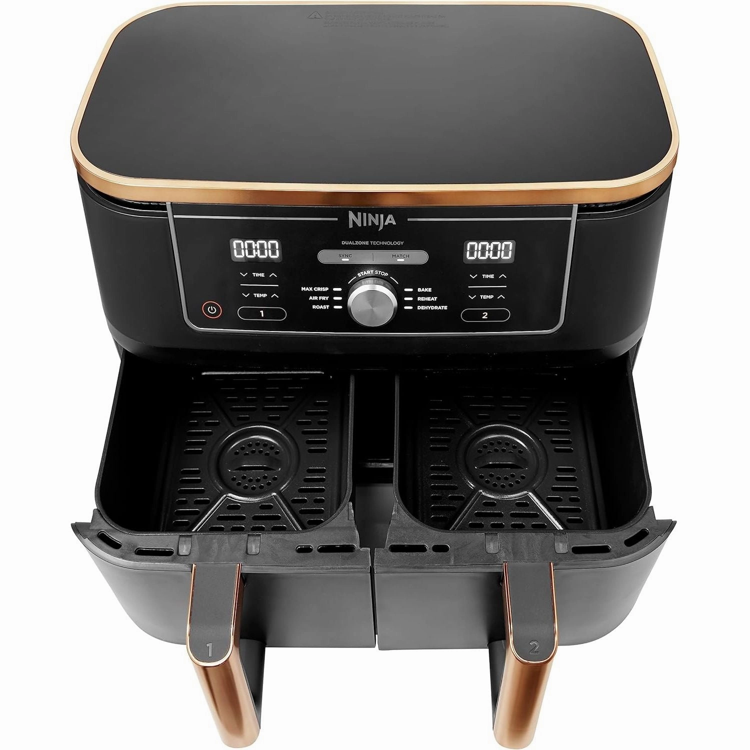 Ninja Foodi MAX Dual Zone Air Fryer, 9.5L, 6-in-1, 2 Drawers, No Oil, Nonstick Baskets, Copper/Black - AF400UKCP