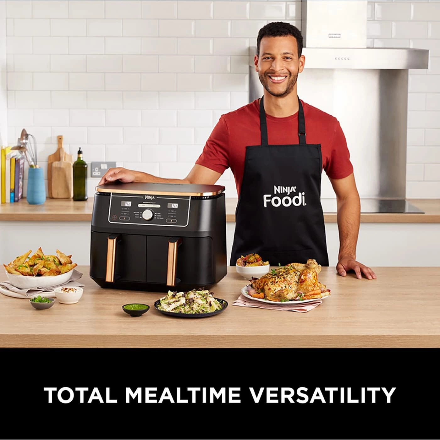 Ninja Foodi MAX Dual Zone Air Fryer, 9.5L, 6-in-1, 2 Drawers, No Oil, Nonstick Baskets, Copper/Black - AF400UKCP