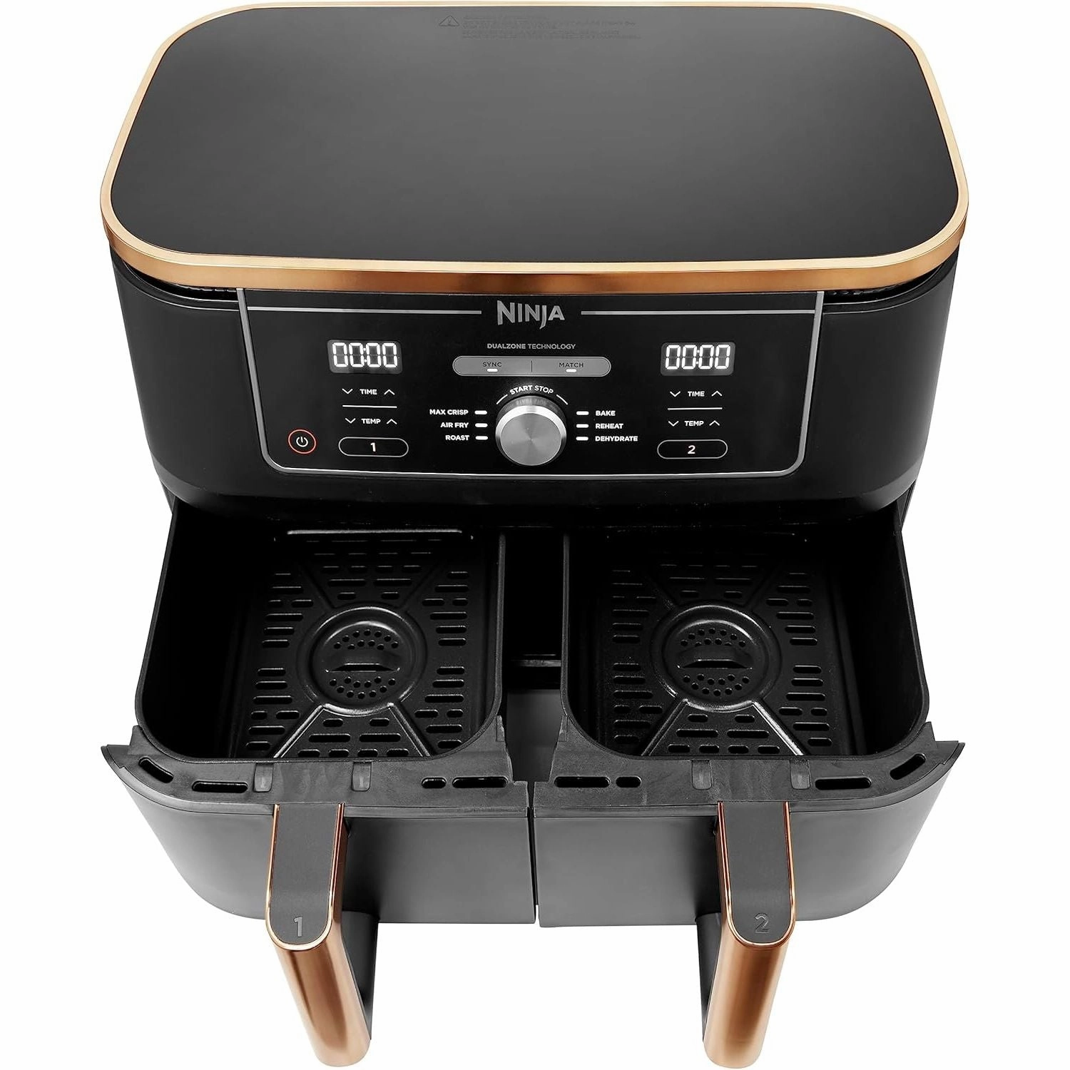 Ninja Foodi MAX Dual Zone Air Fryer, Amazon Exclusive, Tongs, 2 Drawers, 9.5L, 6-in-1, Use No Oil, Air Fry, Max Crisp, Roast, Bake, 8 Portions, Nonstick Dishwasher Safe Baskets, Copper/Black AF400UKCP