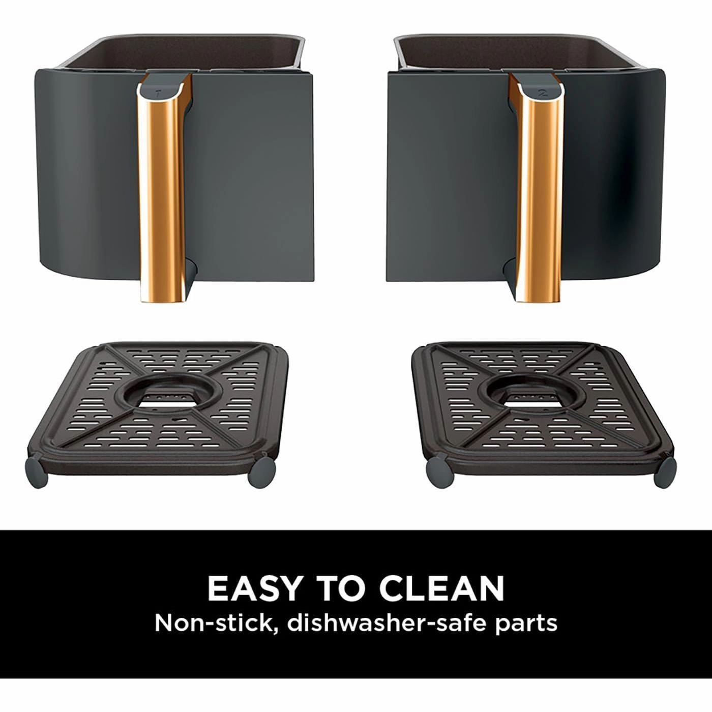 Ninja Foodi MAX Dual Zone Air Fryer, Amazon Exclusive, Tongs, 2 Drawers, 9.5L, 6-in-1, Use No Oil, Air Fry, Max Crisp, Roast, Bake, 8 Portions, Nonstick Dishwasher Safe Baskets, Copper/Black AF400UKCP