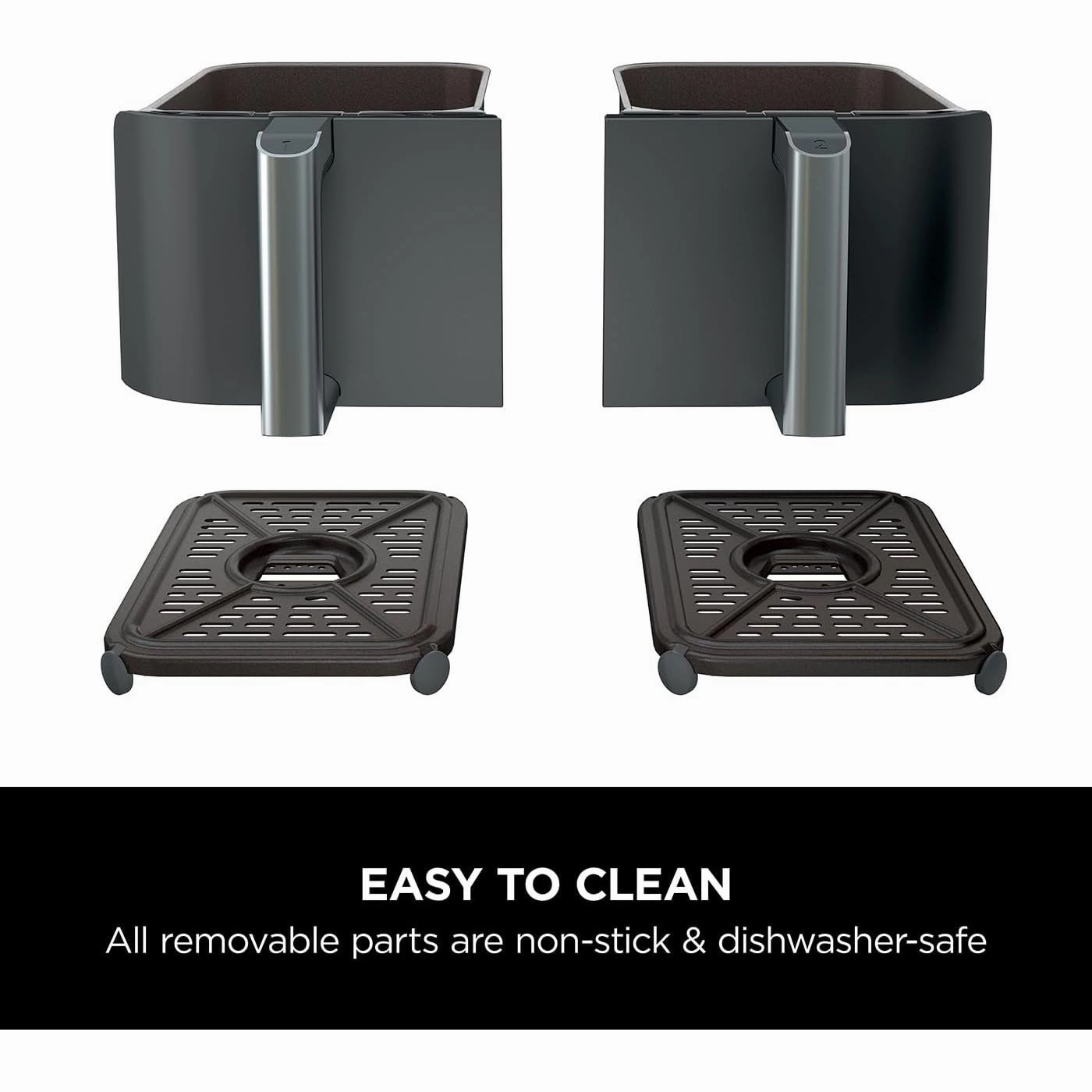 Ninja Foodi MAX Dual Zone Digital Air Fryer, 2 Drawers, 9.5L, 6-in-1, Uses No Oil, Max Crisp, Roast, Bake, Reheat, Dehydrate, Cook 8 Portions, Non-Stick Dishwasher Safe Baskets, Black