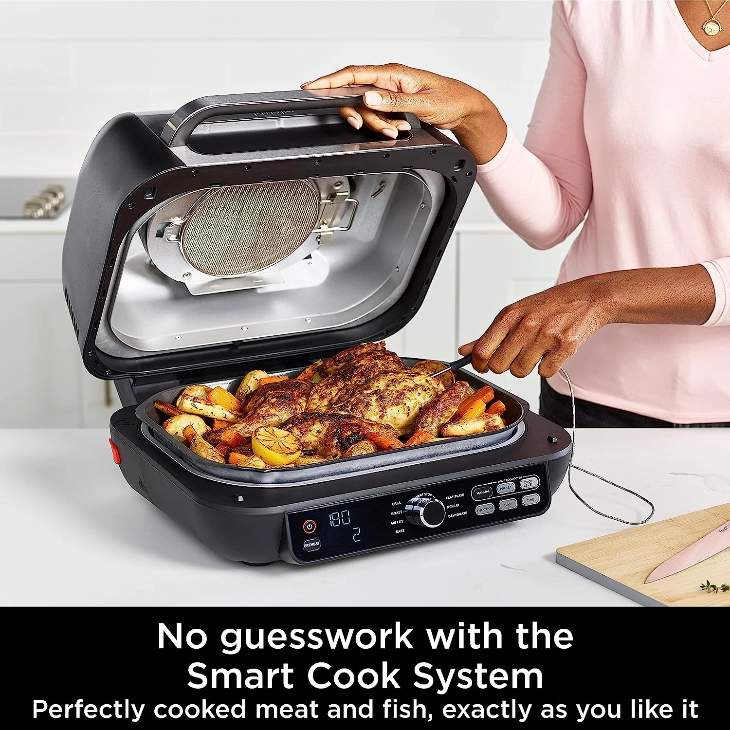 Ninja Foodi MAX PRO Health Grill, Flat Plate & Air Fryer [AG651UK] 7 Cooking Functions, 2 Grill Plates, 3.8L [Silver/Black]