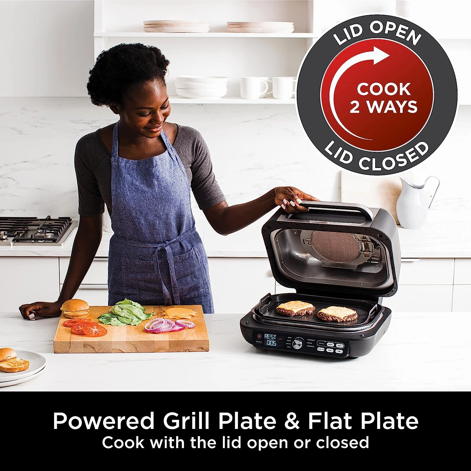 Ninja Foodi MAX PRO Health Grill, Flat Plate & Air Fryer [AG651UK] 7 Cooking Functions, 2 Grill Plates, 3.8L [Silver/Black]
