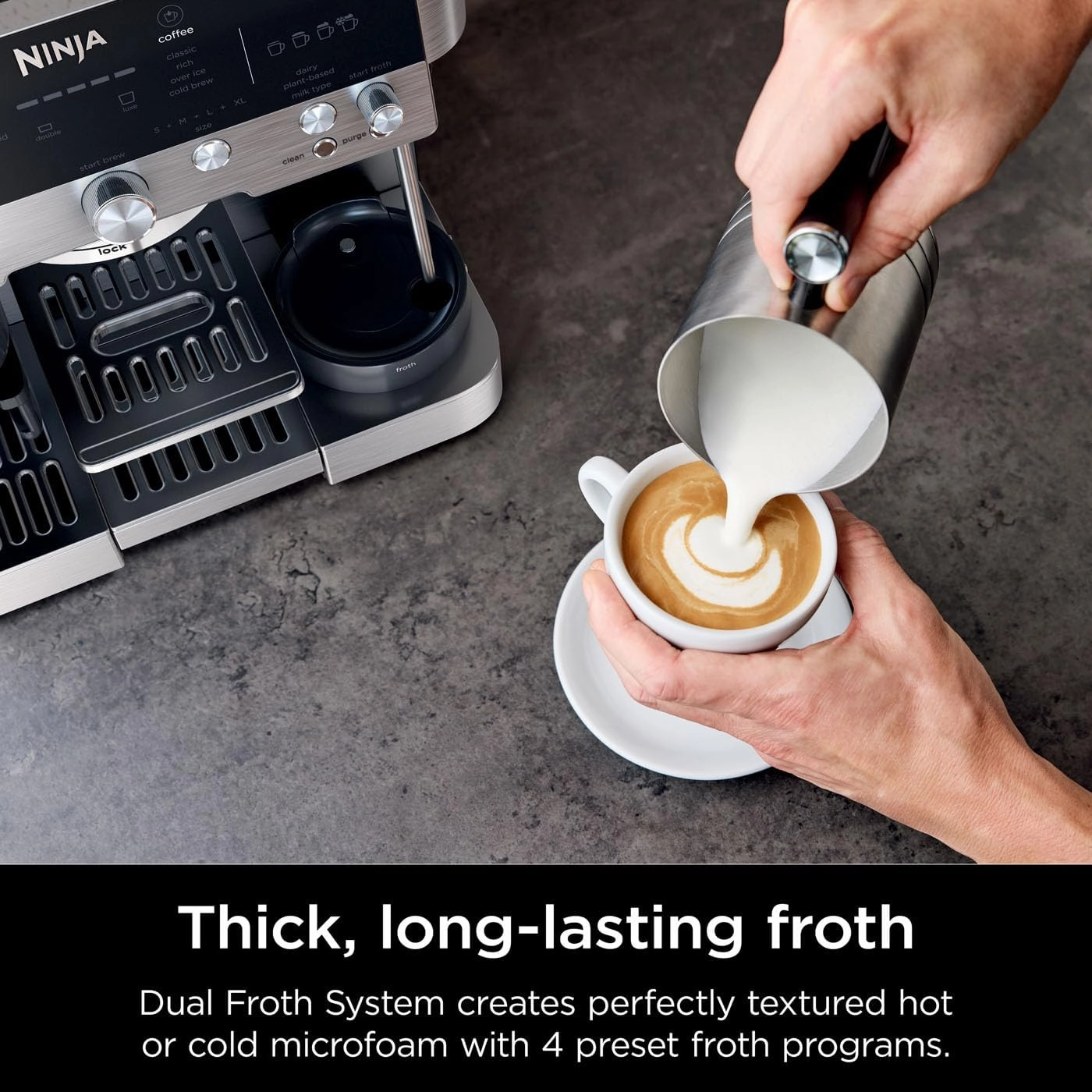Ninja Luxe Premier 3-in-1 Coffee Machine  Latte, Cappuccino, Cold Brew & Espresso Maker, Built-In Bean Grinder, Milk Frother, 4 Automated Froth Presets  Silver (ES601UK)