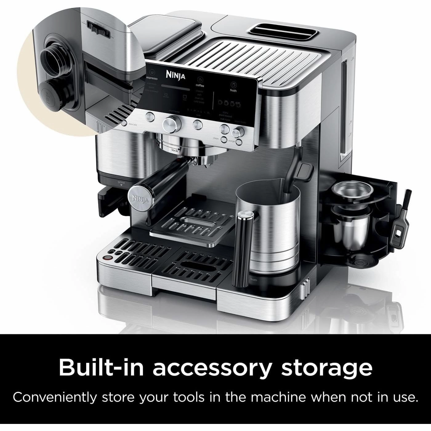 Ninja Luxe Premier 3-in-1 Coffee Machine  Latte, Cappuccino, Cold Brew & Espresso Maker, Built-In Bean Grinder, Milk Frother, 4 Automated Froth Presets  Silver (ES601UK)