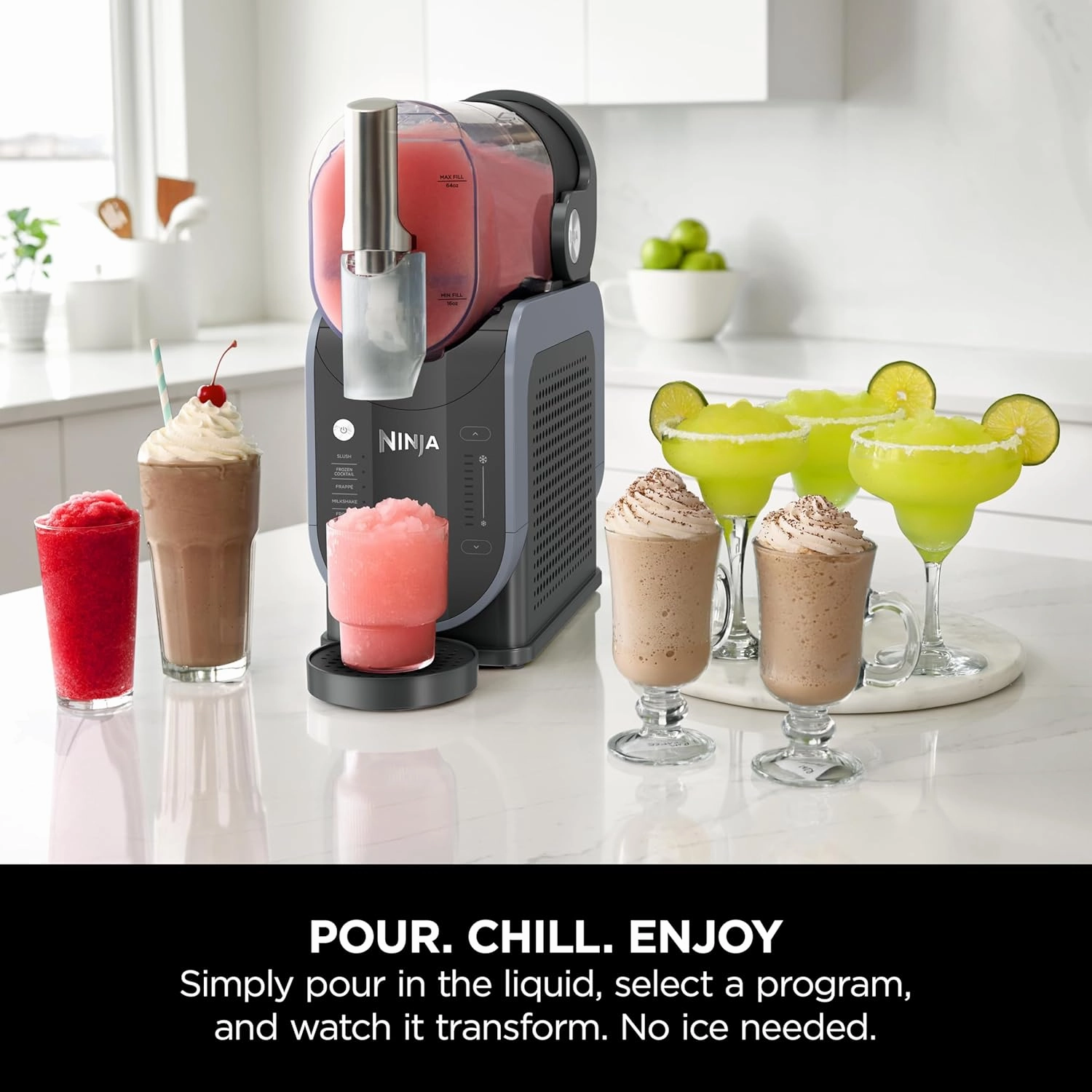 Ninja SLUSHi Frozen Drinks Maker, Create Slush, Cocktails, Milkshakes & More, WhisperChill Technology, 1.9L Capacity, Blue/Grey (FS301UK)