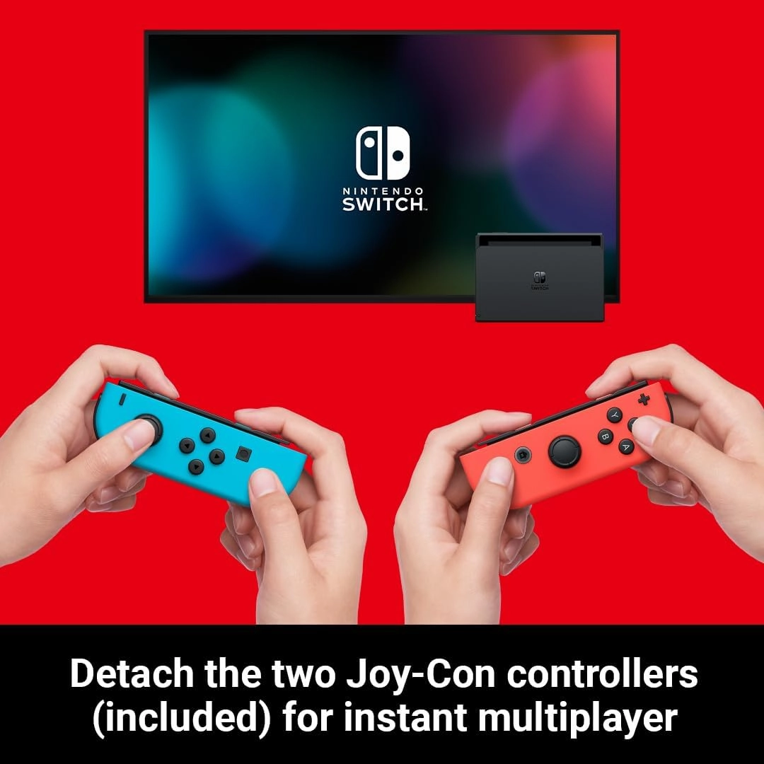 Nintendo Switch (Neon Red/Blue)  Includes Switch Sports Pre-Installed & 12-Month Switch Online Subscription
