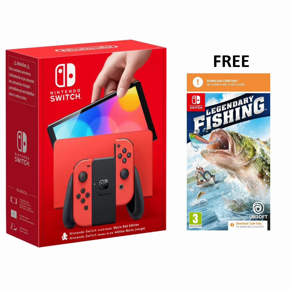 Nintendo Switch OLED Model Console - Mario Red Edition [Legendary Fishing Dowload Code Free] smartwatch accessories, apple watch bands, charging dock for smartwatch