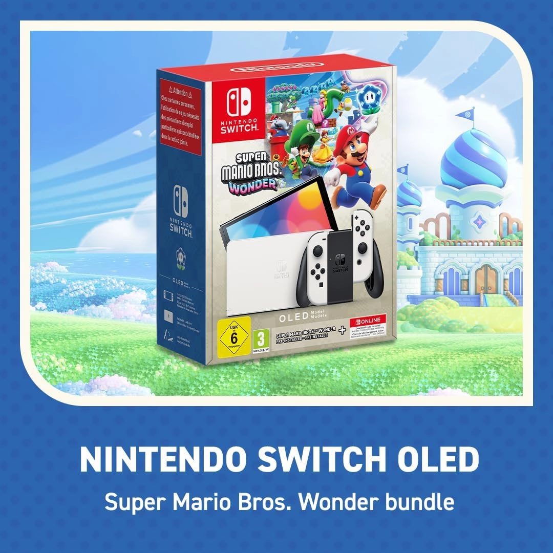 Nintendo Switch OLED Model (White) with Super Mario Bros. Wonder Pre-Installed   12-Month Switch Online Subscription Code