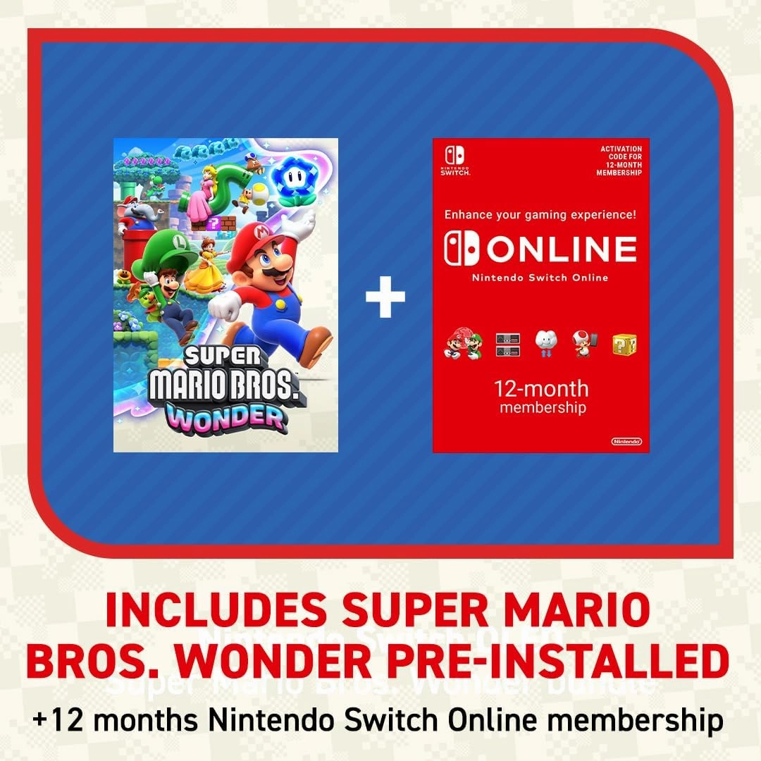 Nintendo Switch OLED Model (White) with Super Mario Bros. Wonder Pre-Installed   12-Month Switch Online Subscription Code