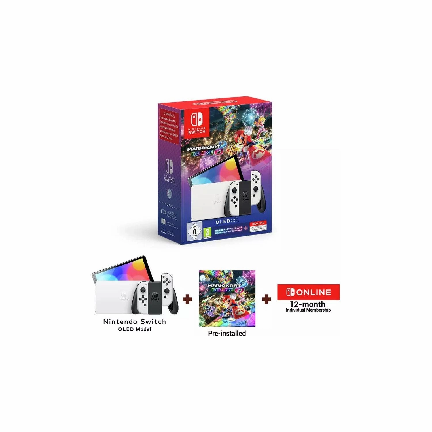 Nintendo Switch OLED (White)   Mario Kart 8 Deluxe   12-Month Nintendo Switch Online Membership
