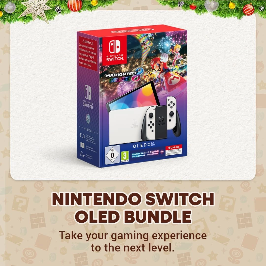 Nintendo Switch OLED White Bundle  Includes Mario Kart 8 Deluxe & 12-Month Nintendo Switch Online Membership