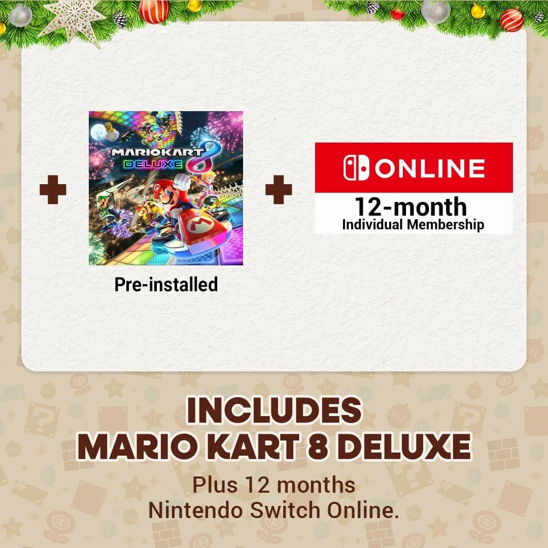 Nintendo Switch OLED White Bundle  Includes Mario Kart 8 Deluxe & 12-Month Nintendo Switch Online Membership