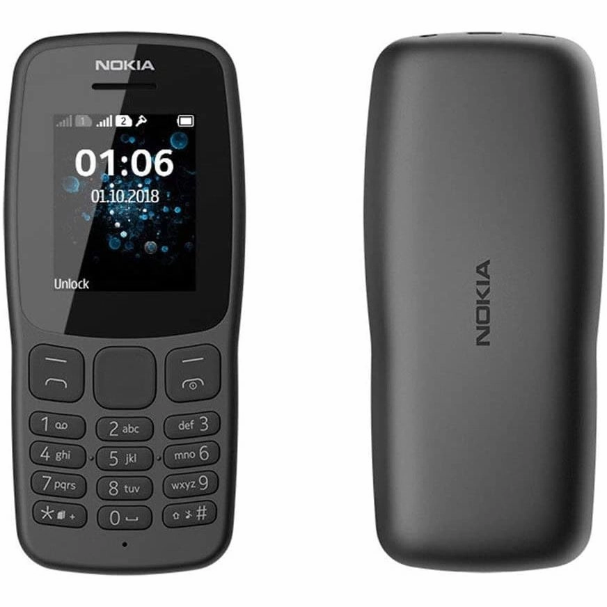 Nokia 106 all carriers 4GB Dual Sim 2018 Dark Grey With LED Torch - FM Radio - Big Button Phone