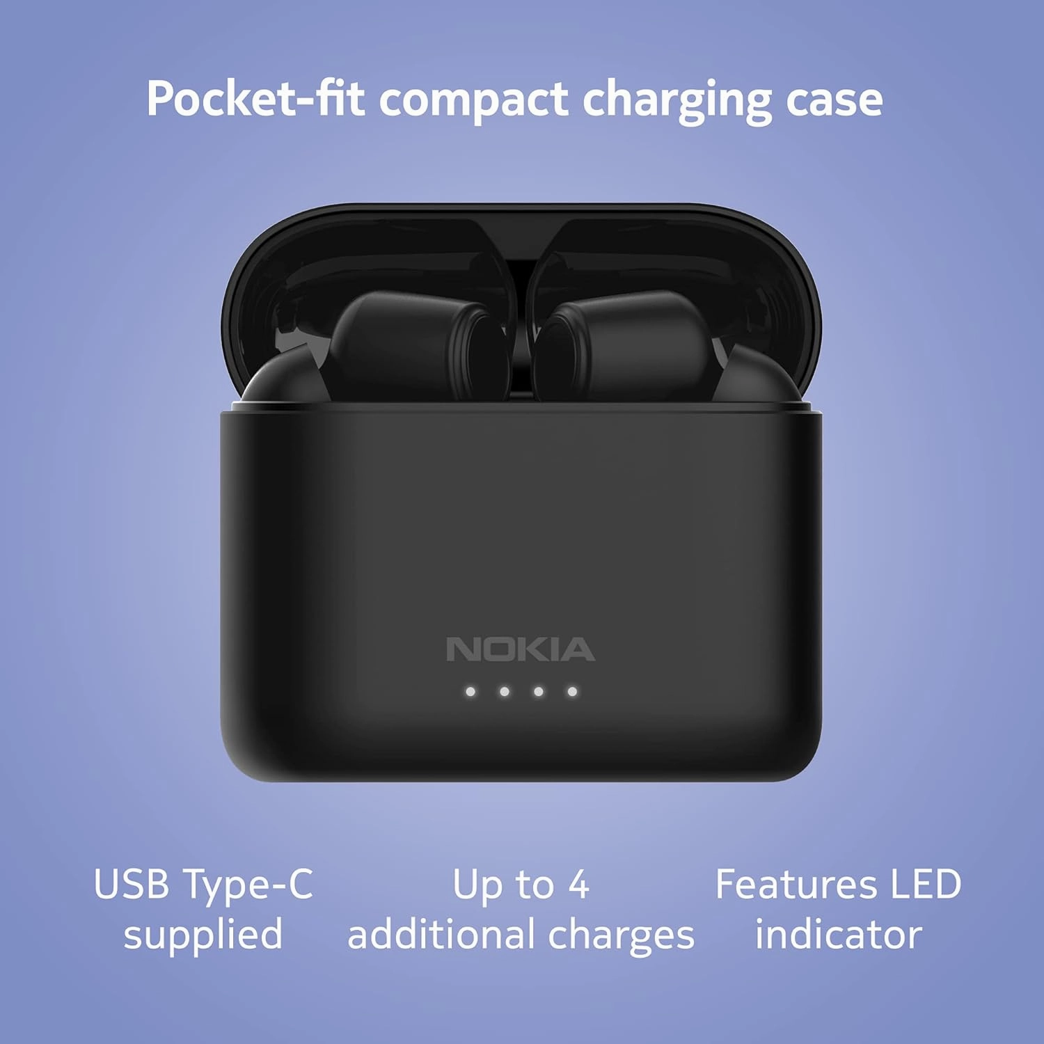 Nokia BH-805 Noise Cancelling Earbuds  Wireless Bluetooth, 20H Playtime, Charging Case - Black