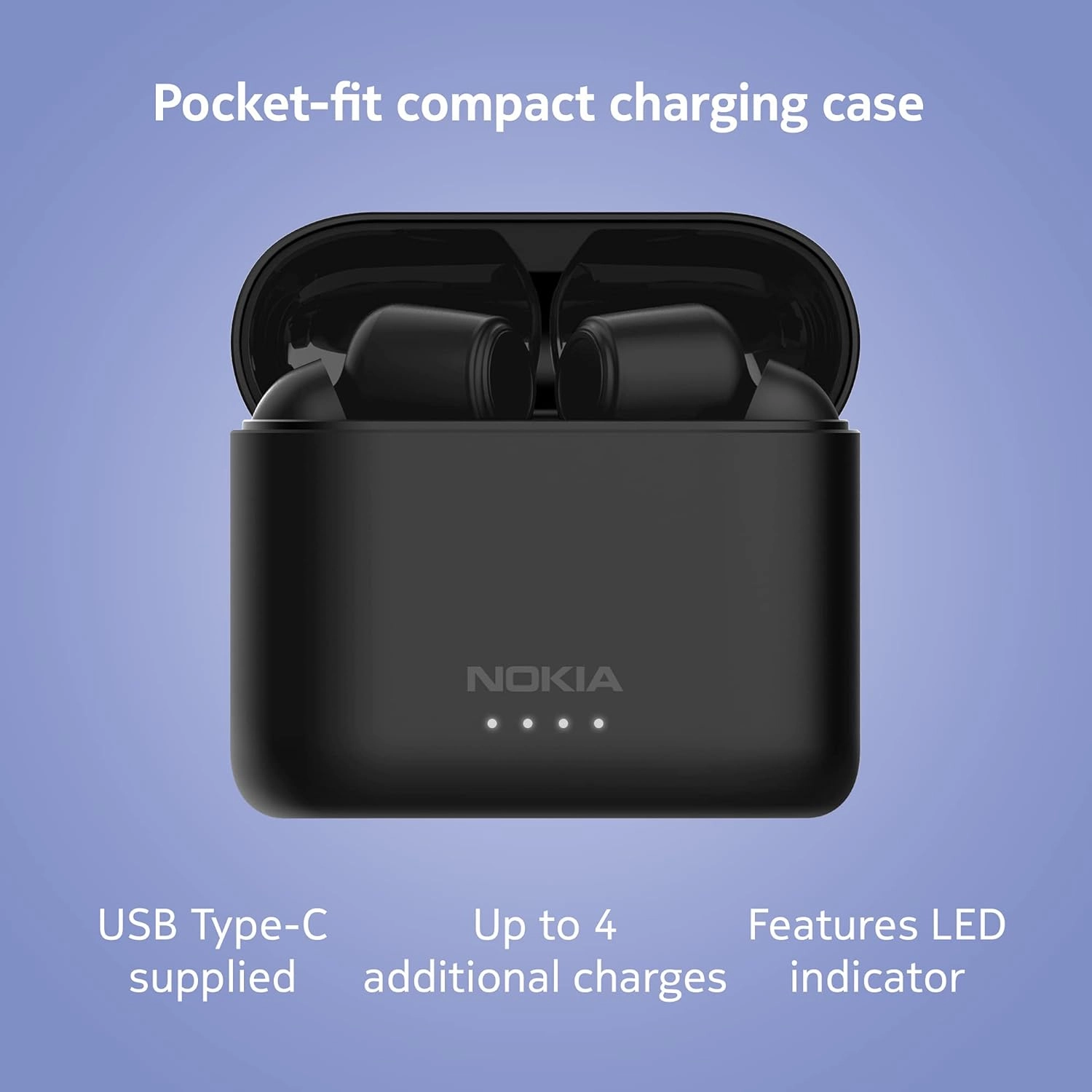 Nokia BH-805 Noise Cancelling Earbuds  Wireless Bluetooth, 20H Playtime, Charging Case - Black