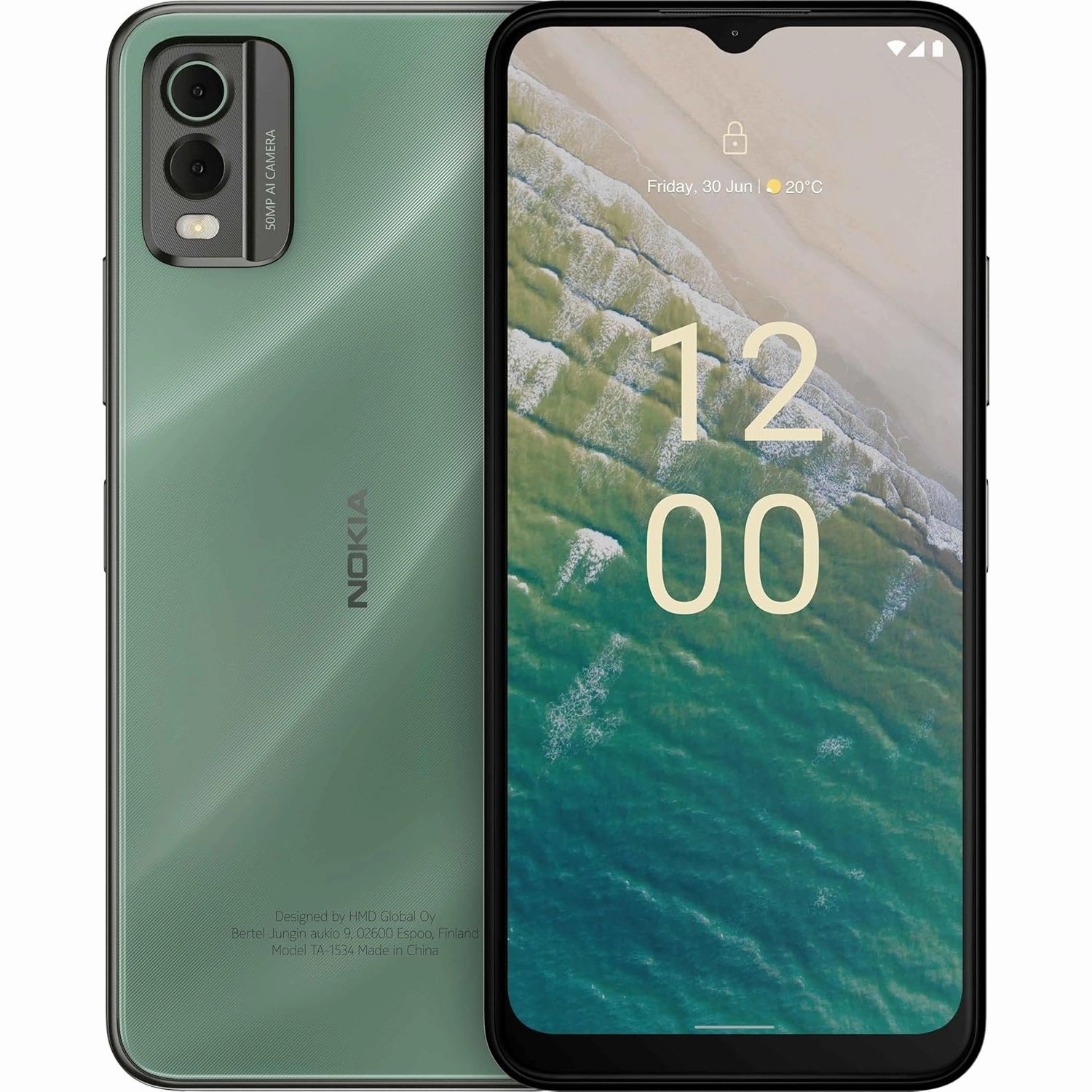 Nokia C32 6.5 HD  Smartphone - 4GB RAM, 64GB Storage, 50MP/8MP Cameras, 5000mAh Battery, IP52 Rating, Fingerprint & Face Unlock, Android 13, Dual SIM - Green