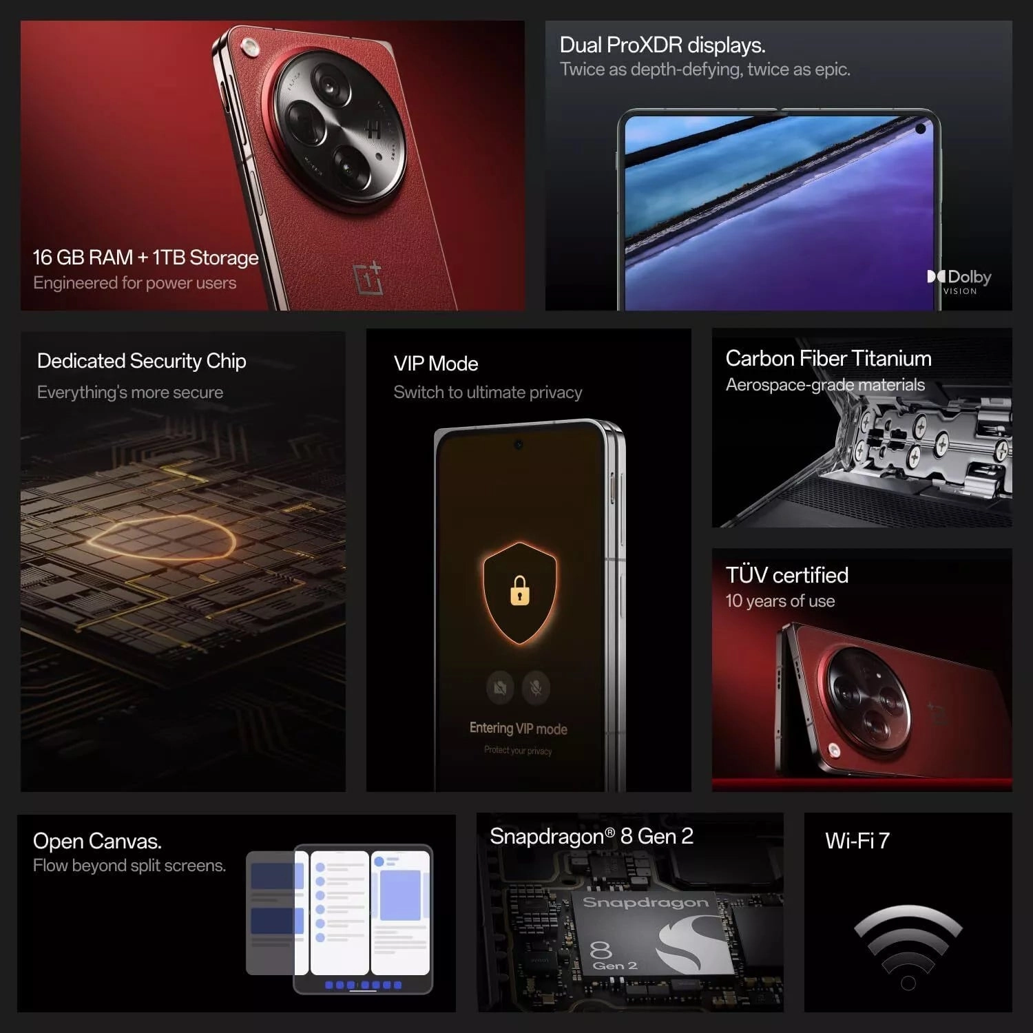 OnePlus Open 5G, 16GB RAM, 1TB Storage, SIM-Free Unlocked Mobile Phone, Crimson Shadow