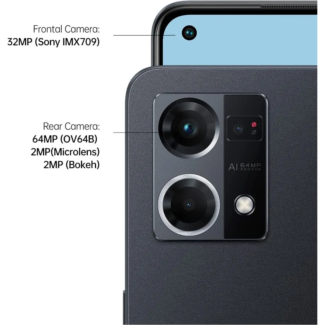 OPPO Reno7 Smartphone, Qualcomm Snapdragon 680 4G, 6.43AMOLED FHD  90Hz, 64MP 2MP 2MP rear camera, 32MP front camera, RAM 8GB   ROM 128GB, 4500mAh 33W Supervooc, Cosmic Black