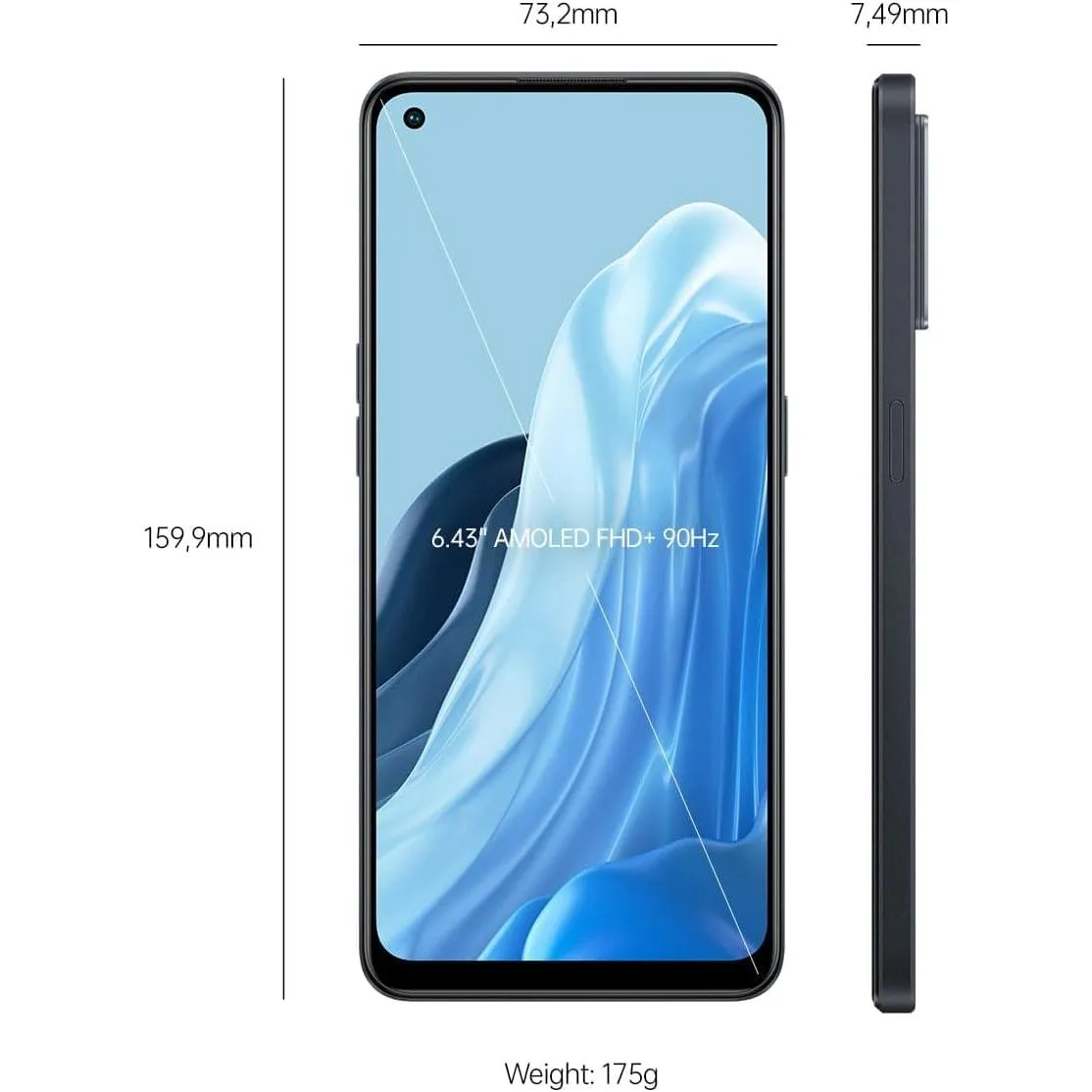OPPO Reno7 Smartphone, Qualcomm Snapdragon 680 4G, 6.43AMOLED FHD  90Hz, 64MP 2MP 2MP rear camera, 32MP front camera, RAM 8GB   ROM 128GB, 4500mAh 33W Supervooc, Cosmic Black