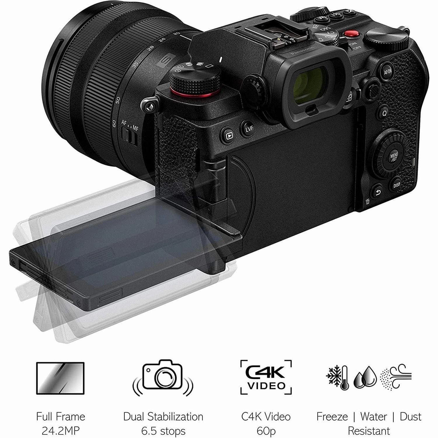 Panasonic LUMIX DC-S5 S5 Full Frame Mirrorless Camera body, 4K 60P, Wi-Fi, L-Mount, 20-60 mm Lens, 5-Axis Dual I.S, (Black)