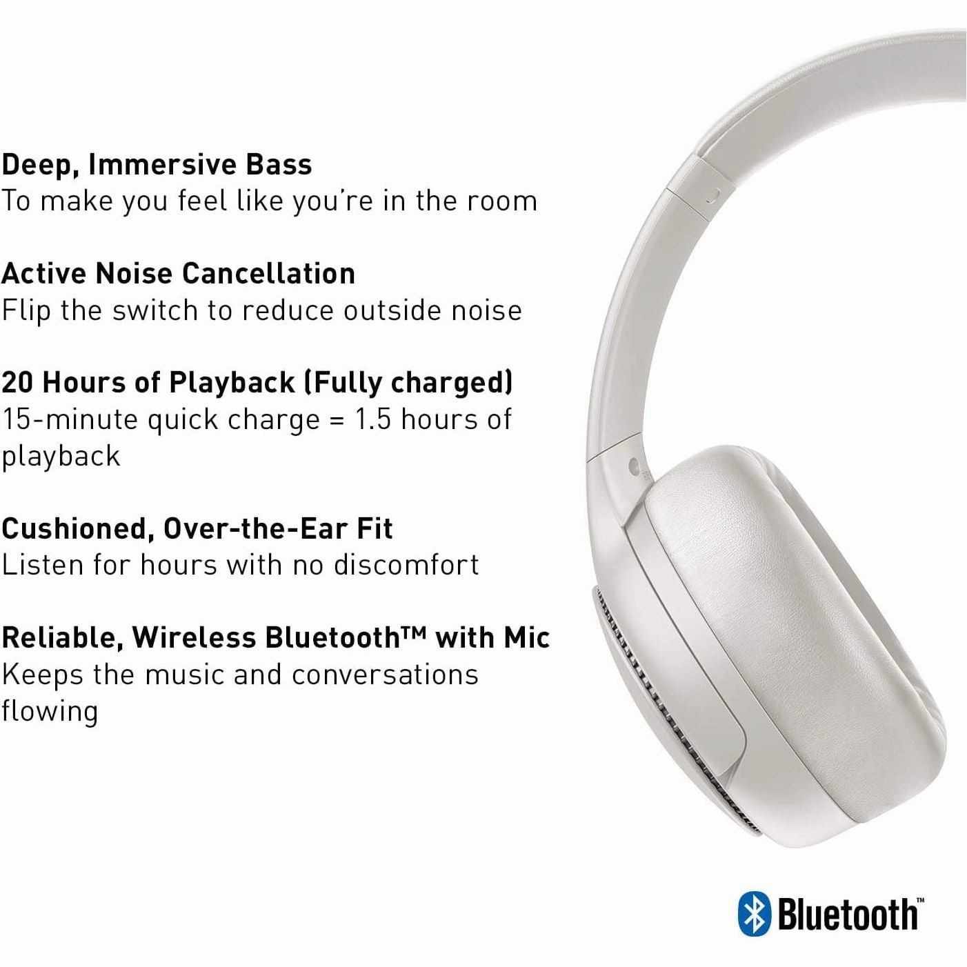 Panasonic RB-M700BE-C  - Deep Bass Wireless Overhead Headphones with Active Noise Cancelling - Cream