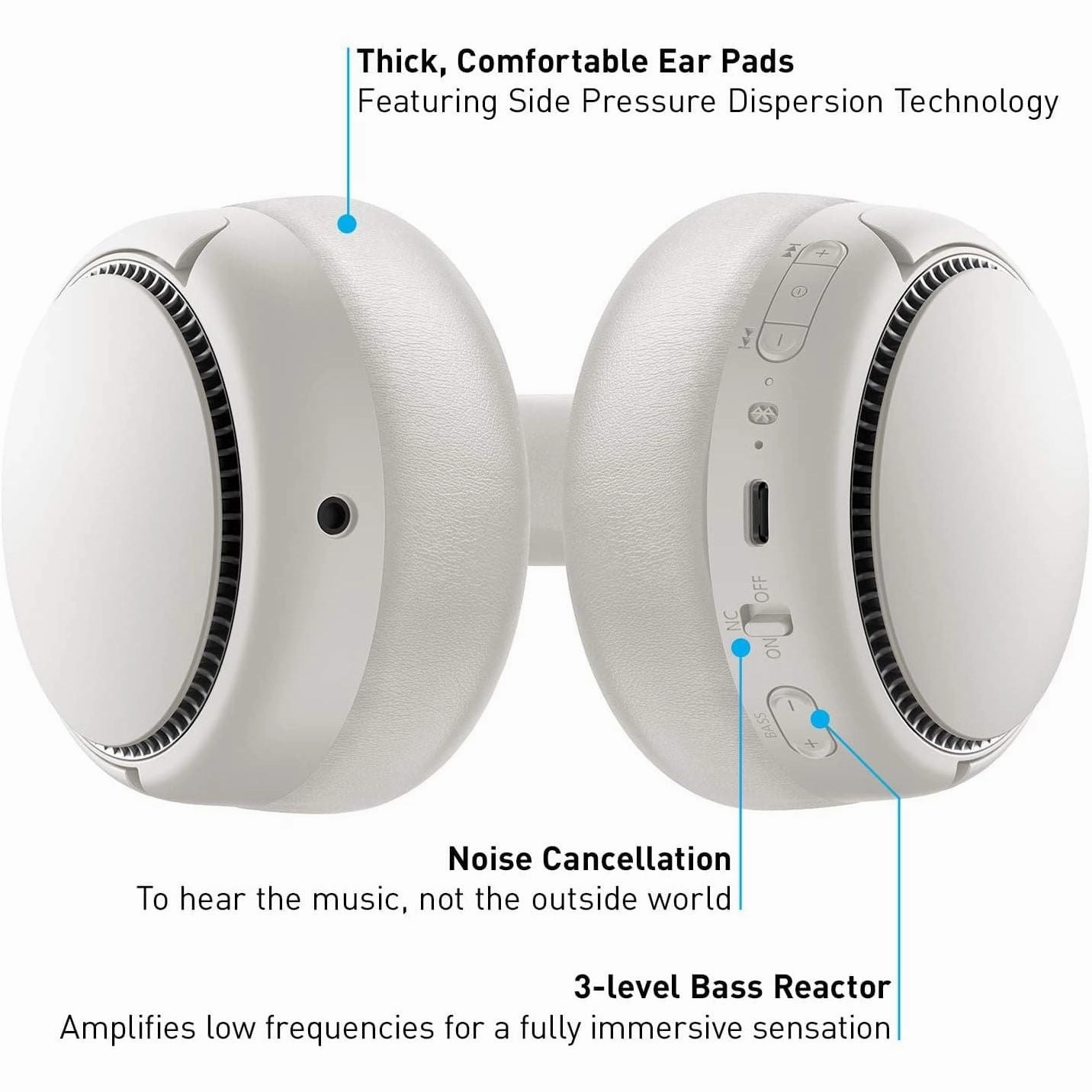 Panasonic RB-M700BE-C  - Deep Bass Wireless Overhead Headphones with Active Noise Cancelling - Cream