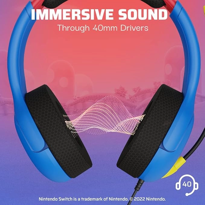 PDP Gaming AIRLITE Stereo Headset with Mic for Nintendo Switch - PC, iPad, Mac, Laptop Compatible - MARIO