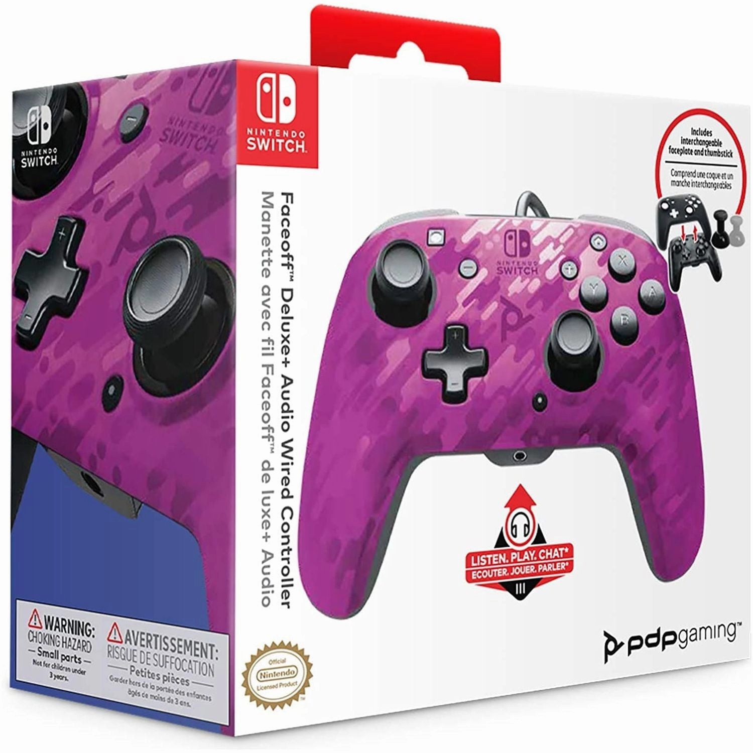 PDP Gaming Faceoff Deluxe  Wired Switch Pro Controller - Purple Camo - Officially Licensed by Nintendo - Customizable buttons and paddles - Ergonomic Controllers smartwatch accessories, apple watch bands, charging dock for smartwatch