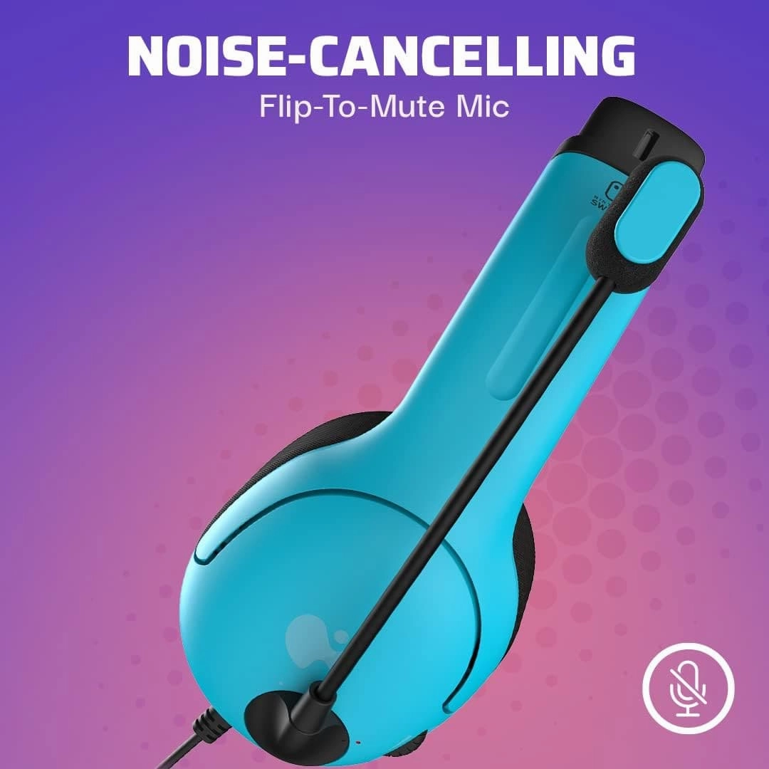 PDP Gaming LVL40 Stereo Headphone with Mic for Nintendo Switch - PC, iPad, Mac, Laptop Compatible, 3.5 mm Jack - Neon Blue-Red