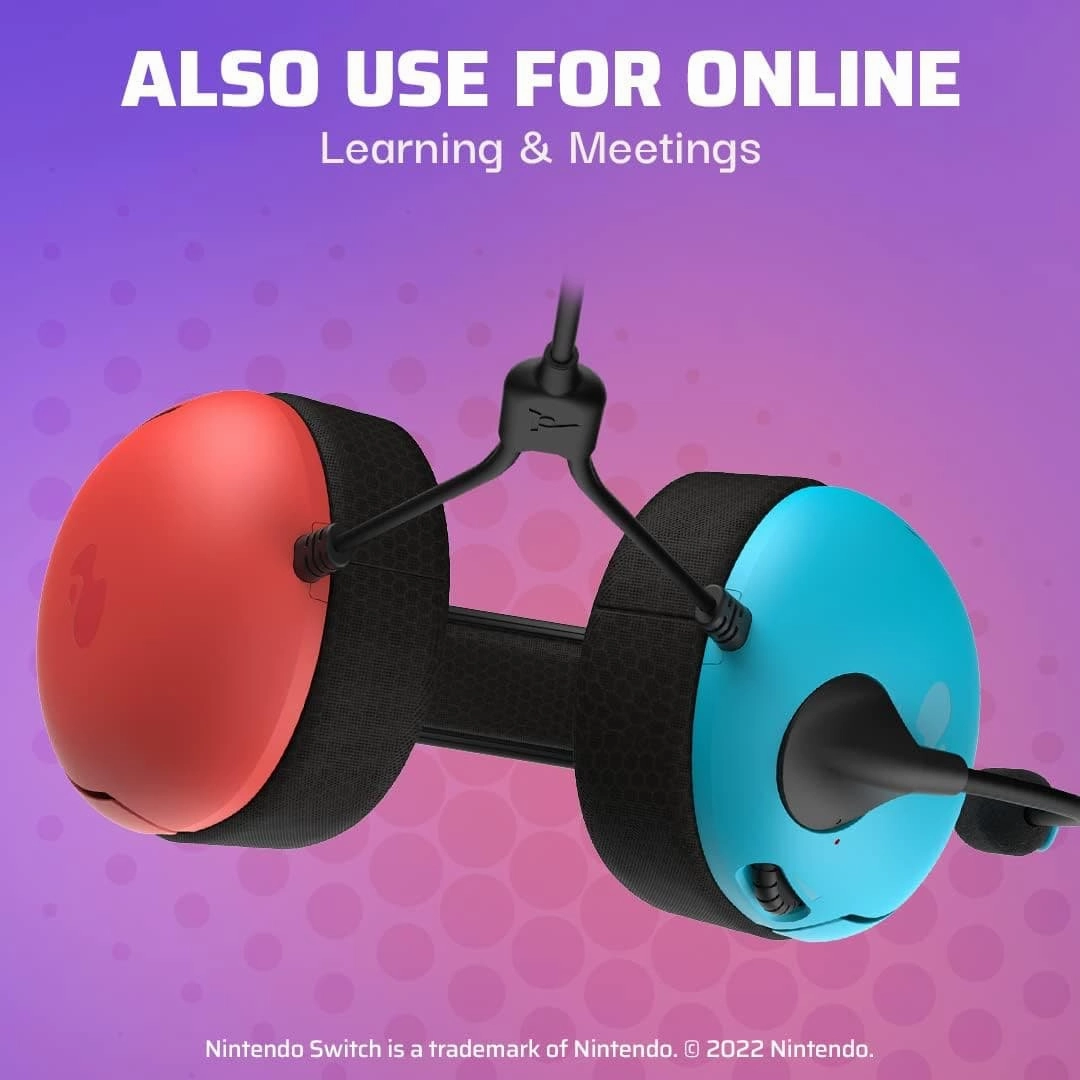 PDP Gaming LVL40 Stereo Headphone with Mic for Nintendo Switch - PC, iPad, Mac, Laptop Compatible, 3.5 mm Jack - Neon Blue-Red